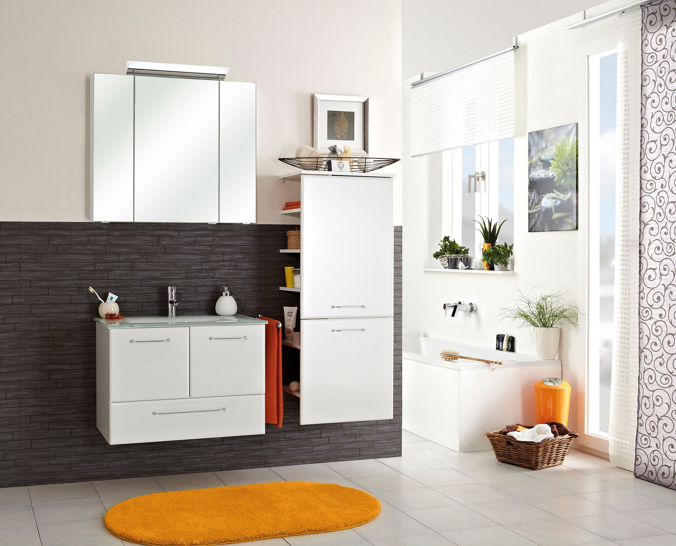 Saphir Waschtisch »Quickset Glaswaschtisch mit Unterschrank, 74 cm breit, Waschplatz«, Griffe in Chrom Glanz, inkl. Türdämpfer, 2 Türen, 1 Schublade