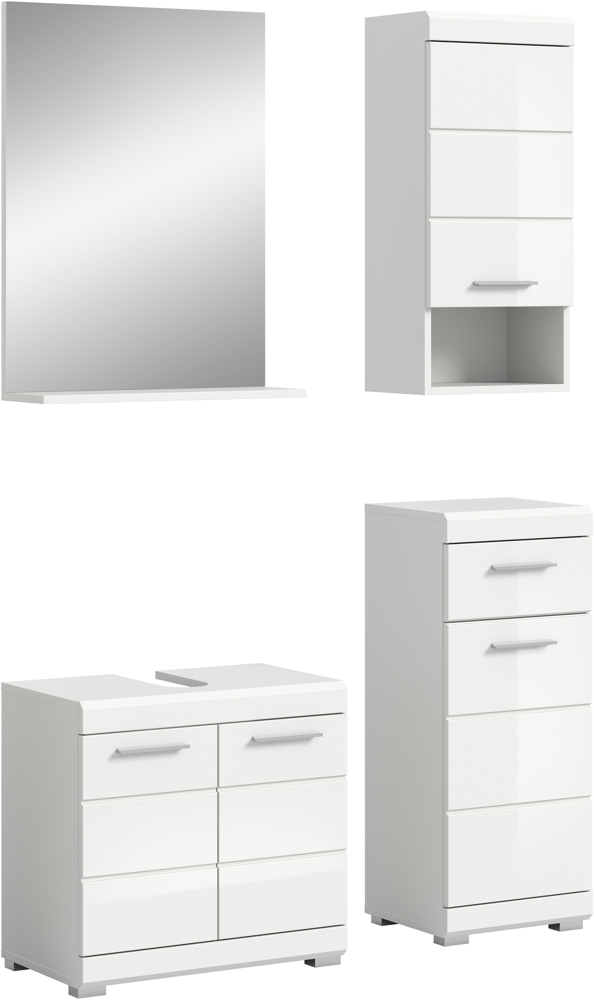 INOSIGN Badmöbel-Set »Siena, 4 teilig, bestehend aus:«, (Set), Waschbeckenunterschrank, Spiegel, Unterschrank, Hängeschrank