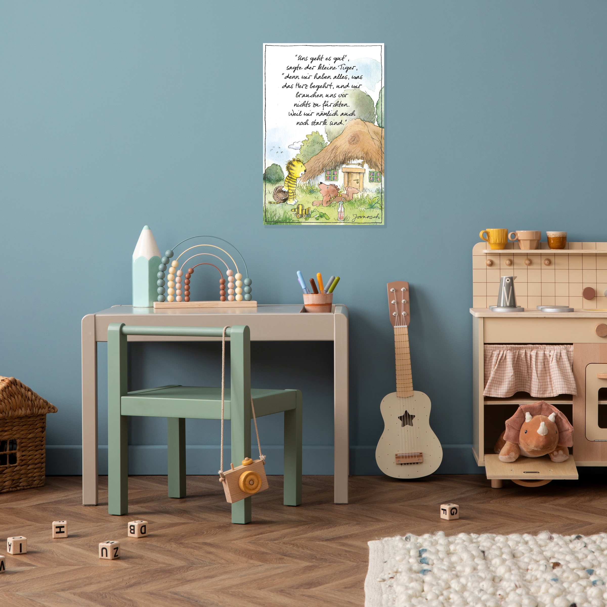 LuckyLinde Wanddekoobjekt »Der kleine Bär und der kleine Tiger vor ihrem Haus«, (1 St.), Exklusive JANOSCH Kindermotive, Stahlschild