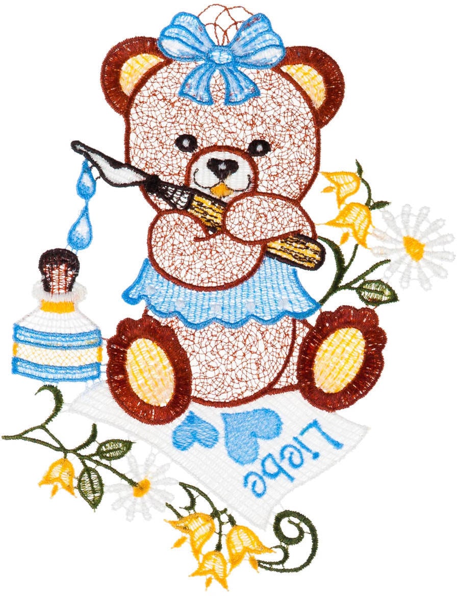 W. Reuter & Sohn - Plauener Spitze Fensterbild "Teddy" Made in Germany