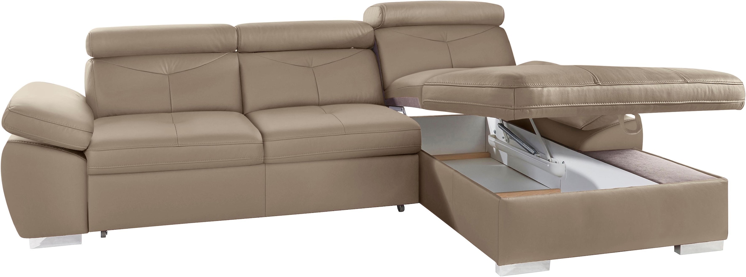 exxpo - sofa fashion Ecksofa »Spring, super bequem, mit Armteil- und Kopfteilfunktion«, L-Form, wahlweise mit Bettfunktion und Bettkasten