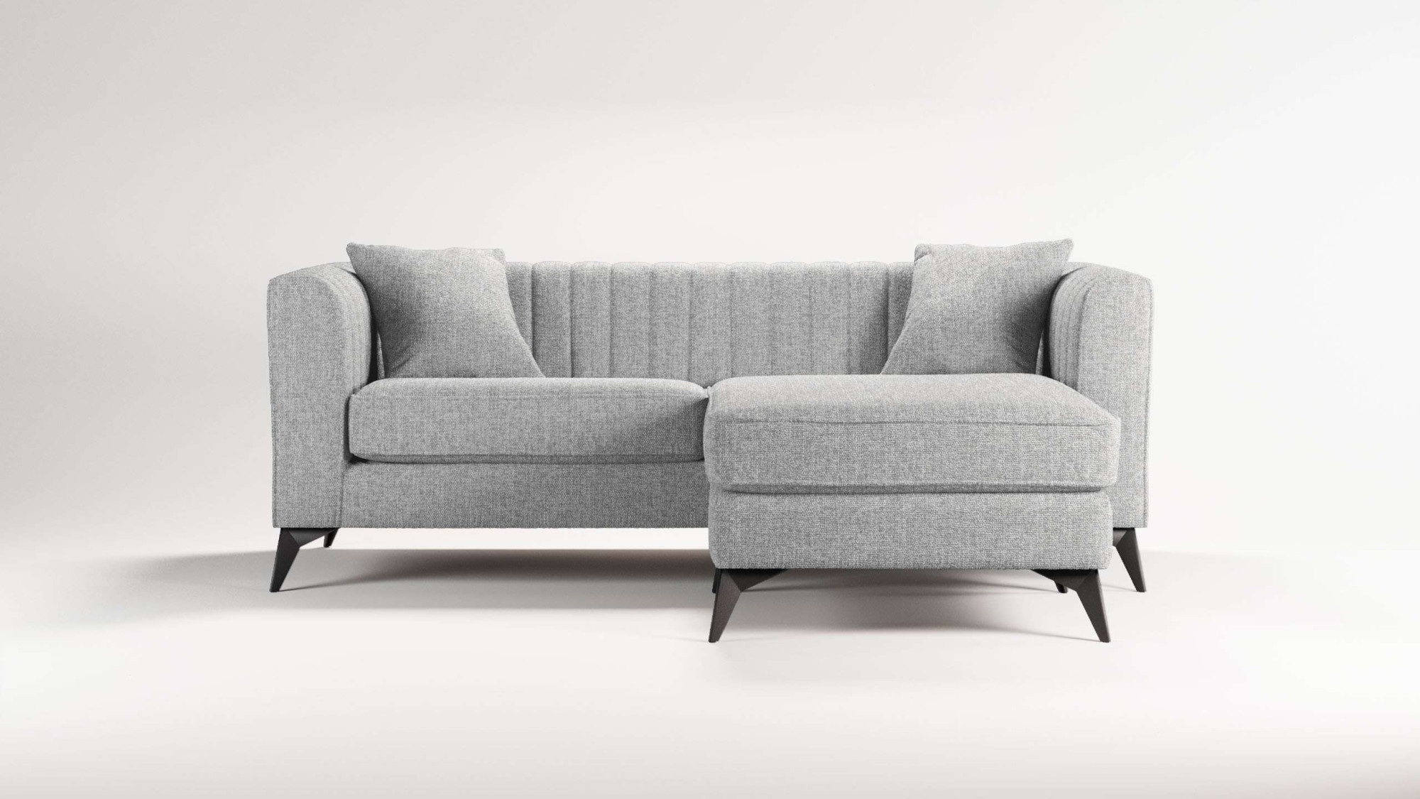 Places of Style Ecksofa »MATTHEW L-Form ideal für kleine Räume, Maße B/T/H: 201/162/74 cm«, elegantes Designsofa, feine Steppung im Rücken, incl. Zierkissen