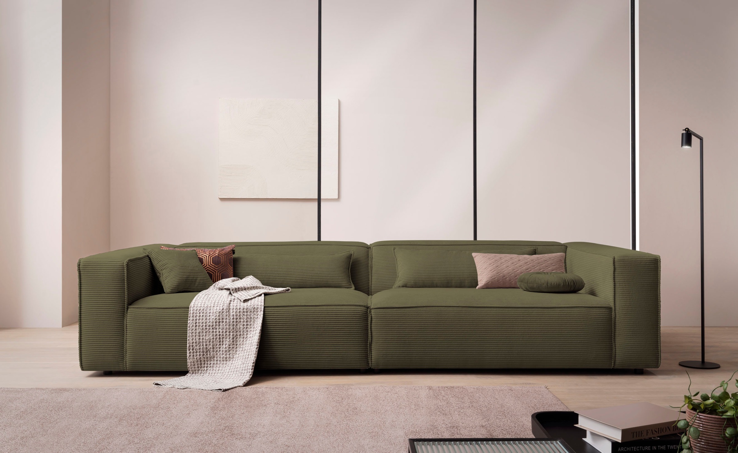 LeGer Home by Lena Gercke 3-Sitzer »PIARA, XXL Sofa mit Kedernaht, Big-Sofa in Cord oder Leinenoptik«, schwarze Füße, bequemer Sitzkomfort, extra tiefe Sitzfläche