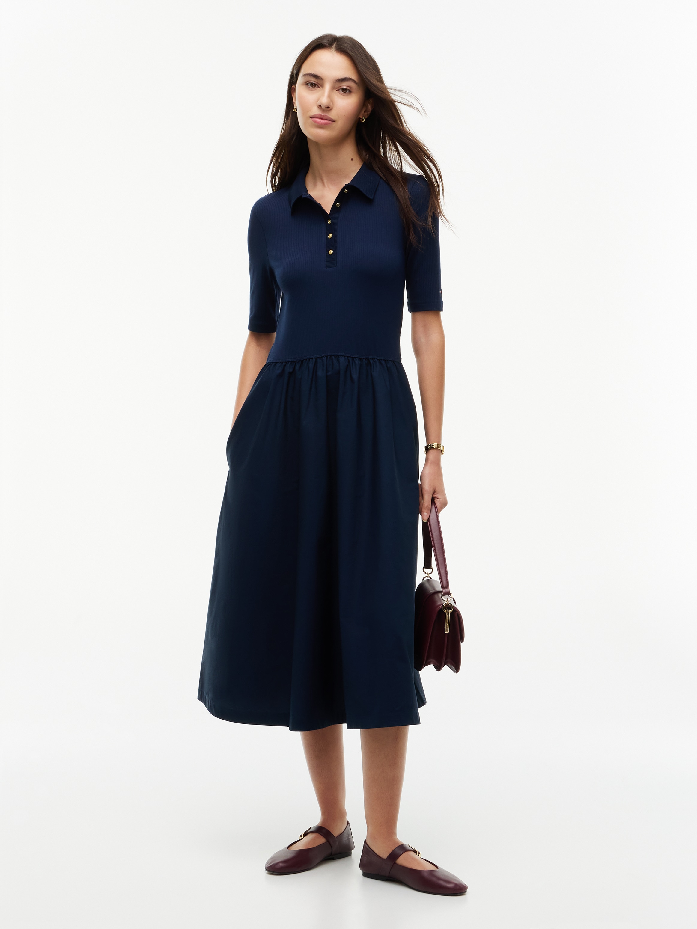 Tommy Hilfiger Midikleid »5X2 RIB F&F MIDI S/S POLO DRESS« Baumwolle, figurbetont, in gerippter Struktur