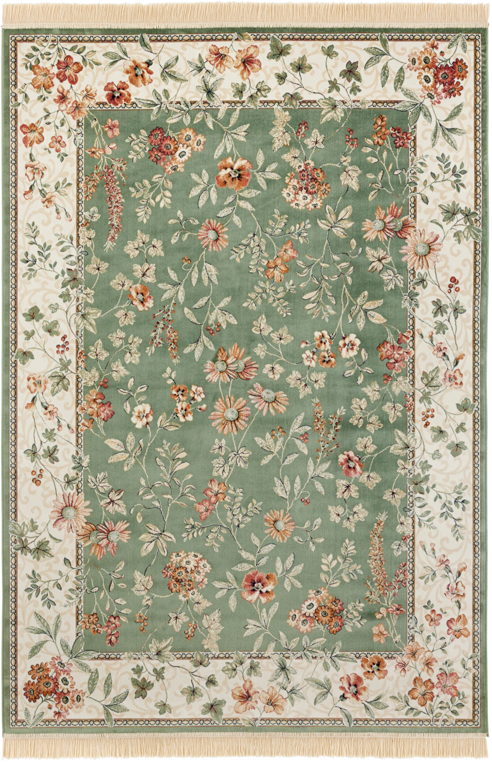 Teppich »Orient Flowers«, rechteckig, 5 mm Höhe, Orientalisch mit Fransen, Orient,...