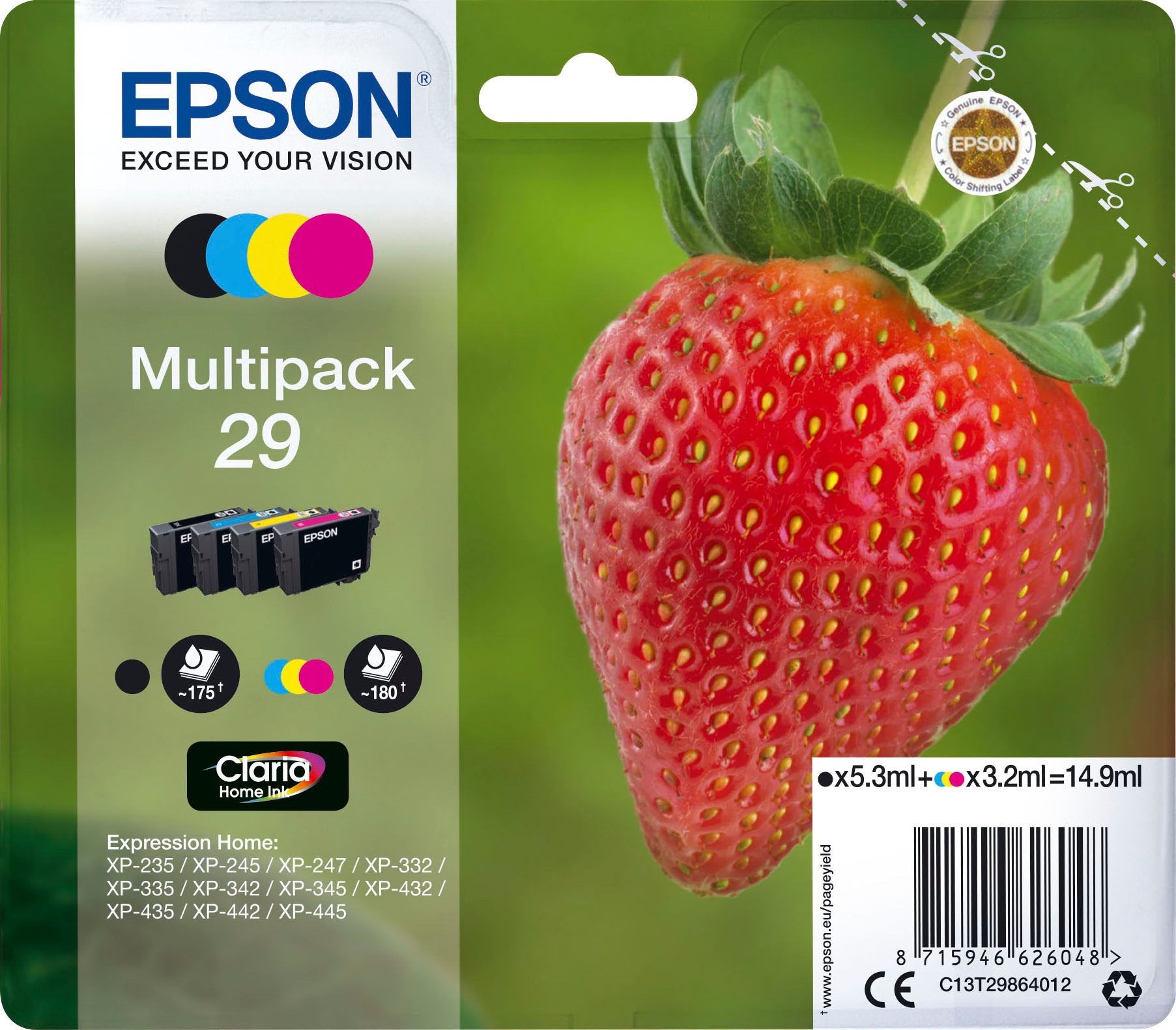 Epson Tintenpatrone »29, T2986, C13T29864012«, (Packung, 1 St.), Original Druckerpatrone 29 schwarz/cyan/magenta/gelb