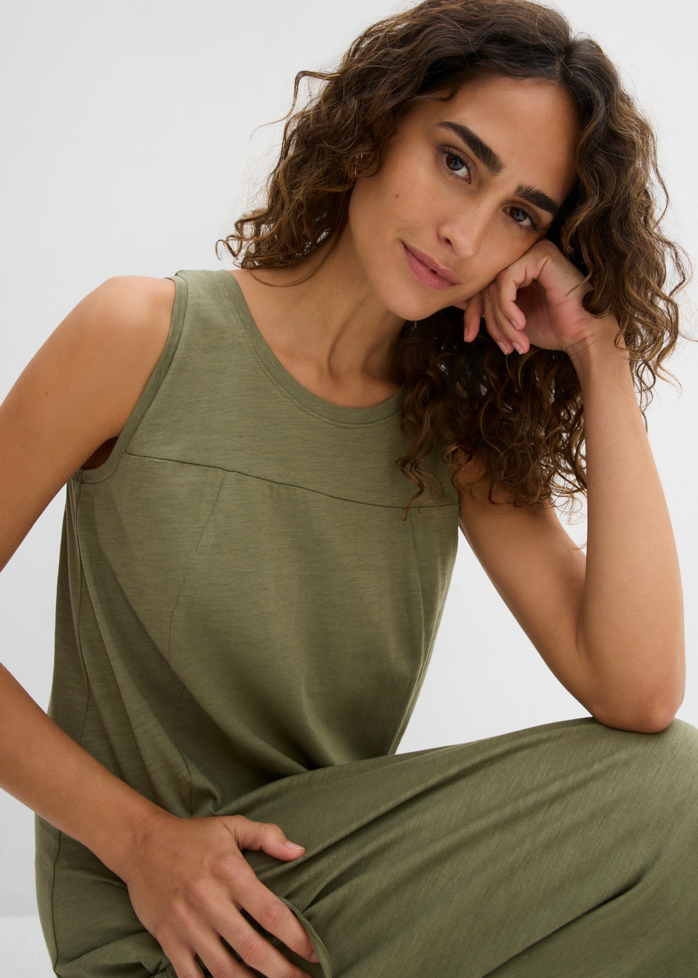 bonprix Jerseykleid »Baumwoll-Jerseykleid mit Taschen« für den Alltag, ärmellos, aus Baumwolle, in A-Linie, mit Taschen