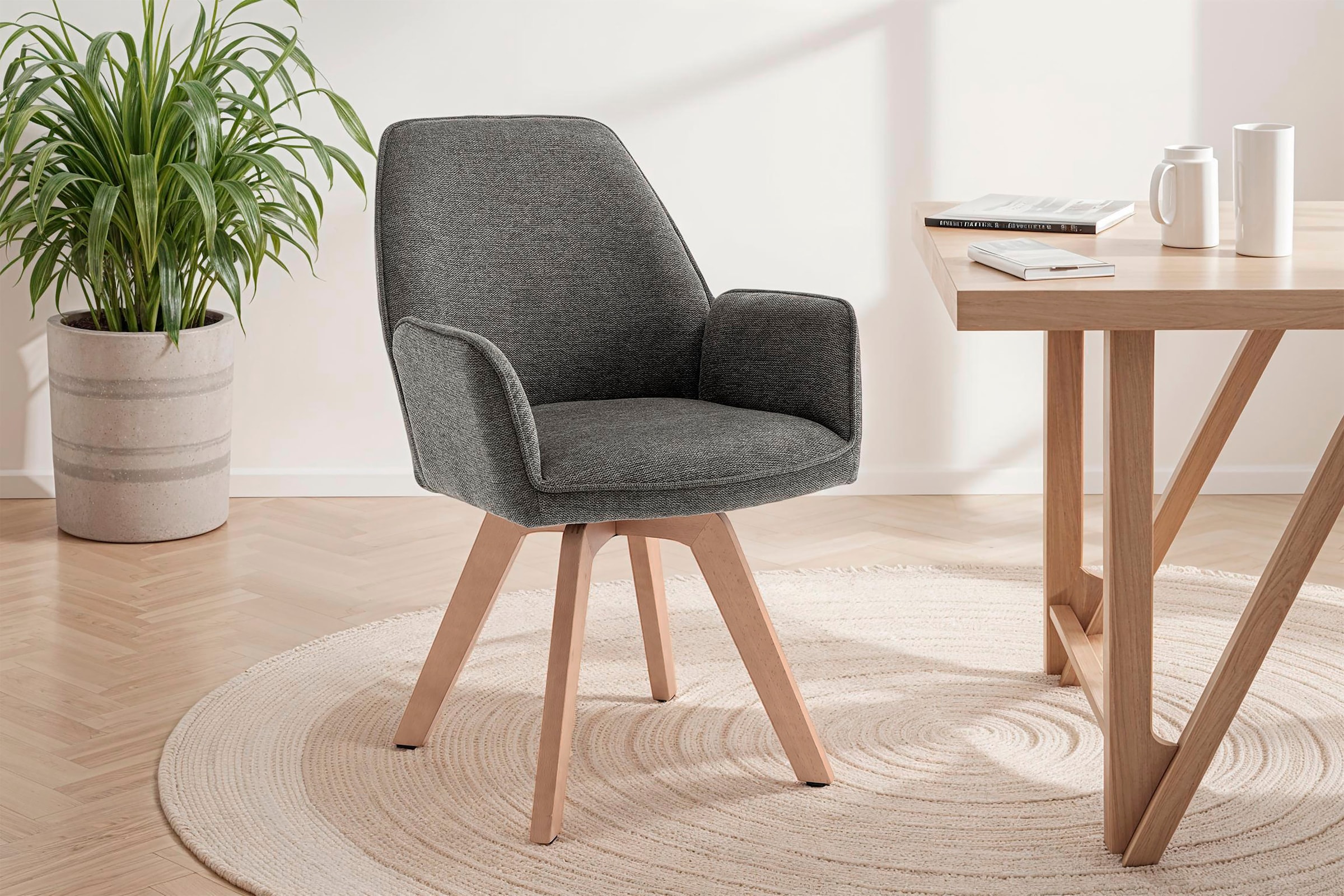 byLIVING Esszimmerstuhl »Tony« (Set) 2 Stk. Webstoff mit Massivholzgestell eichefarbig, 360 Grad drehbar, hoher Sitzkomfort