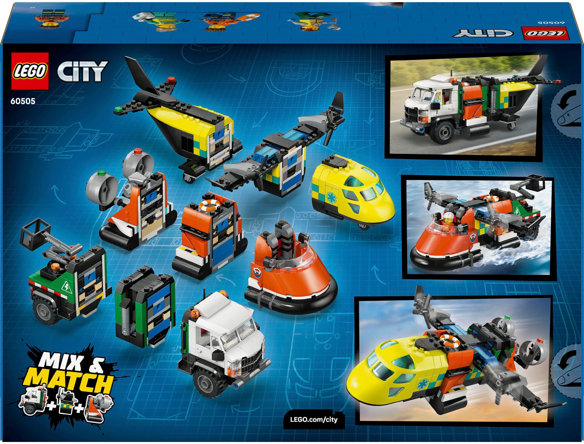 LEGO® Konstruktionsspielsteine »Kombinationsset m Flugzeug, Wartungsfahrzeug u Luftkissenboot (60505)« LEGO City; Made in Europe
