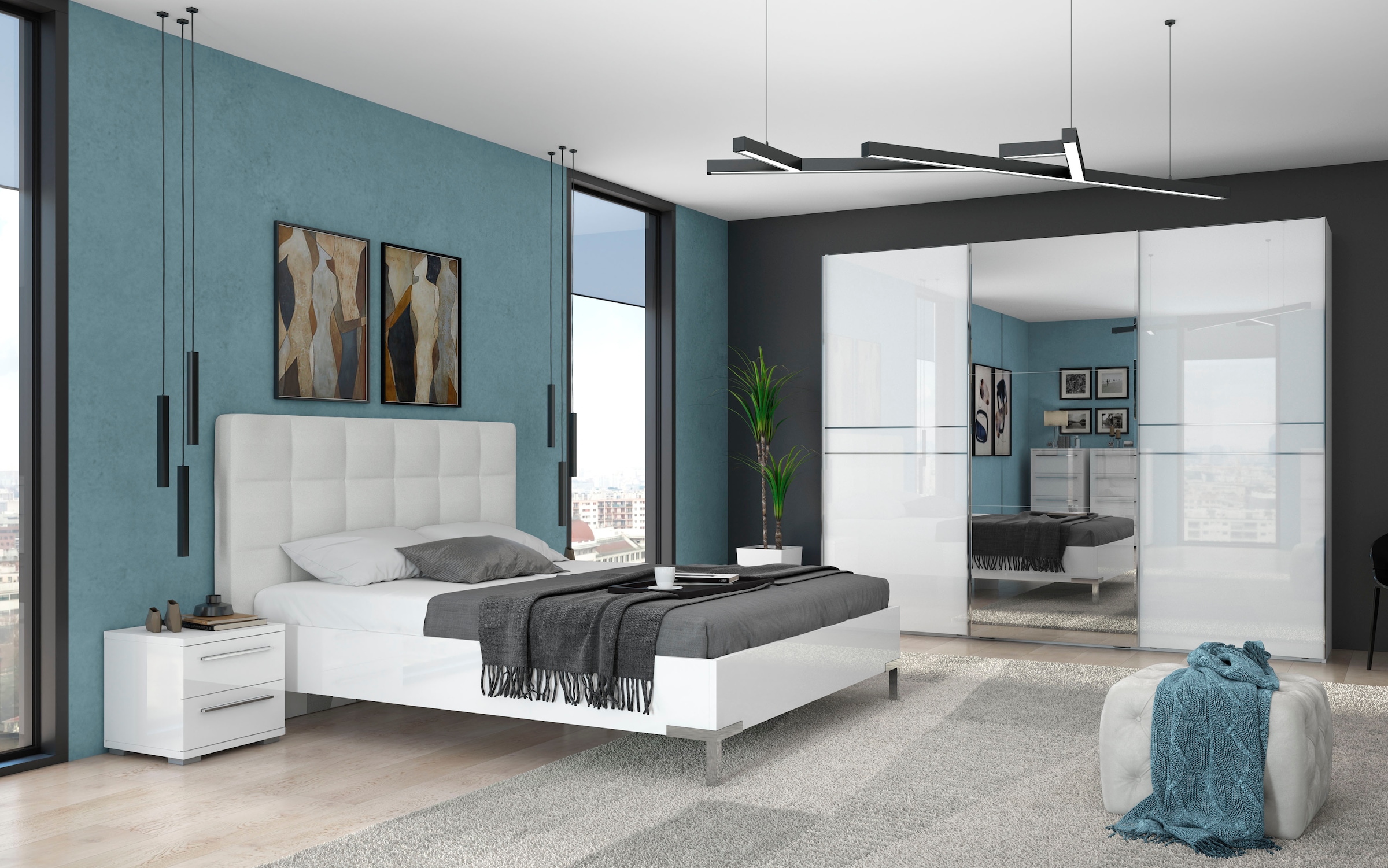 Places of Style Schwebetürenschrank »Piano, mit Einlegeböden, Kleiderstangen, Spiegel, Türen soft-close«, (in 3 Breiten, 224cm hoch, mit verchromten Aufleistungen), mit Spiegeltür, FSC-zertifizierter Holzwerkstoff