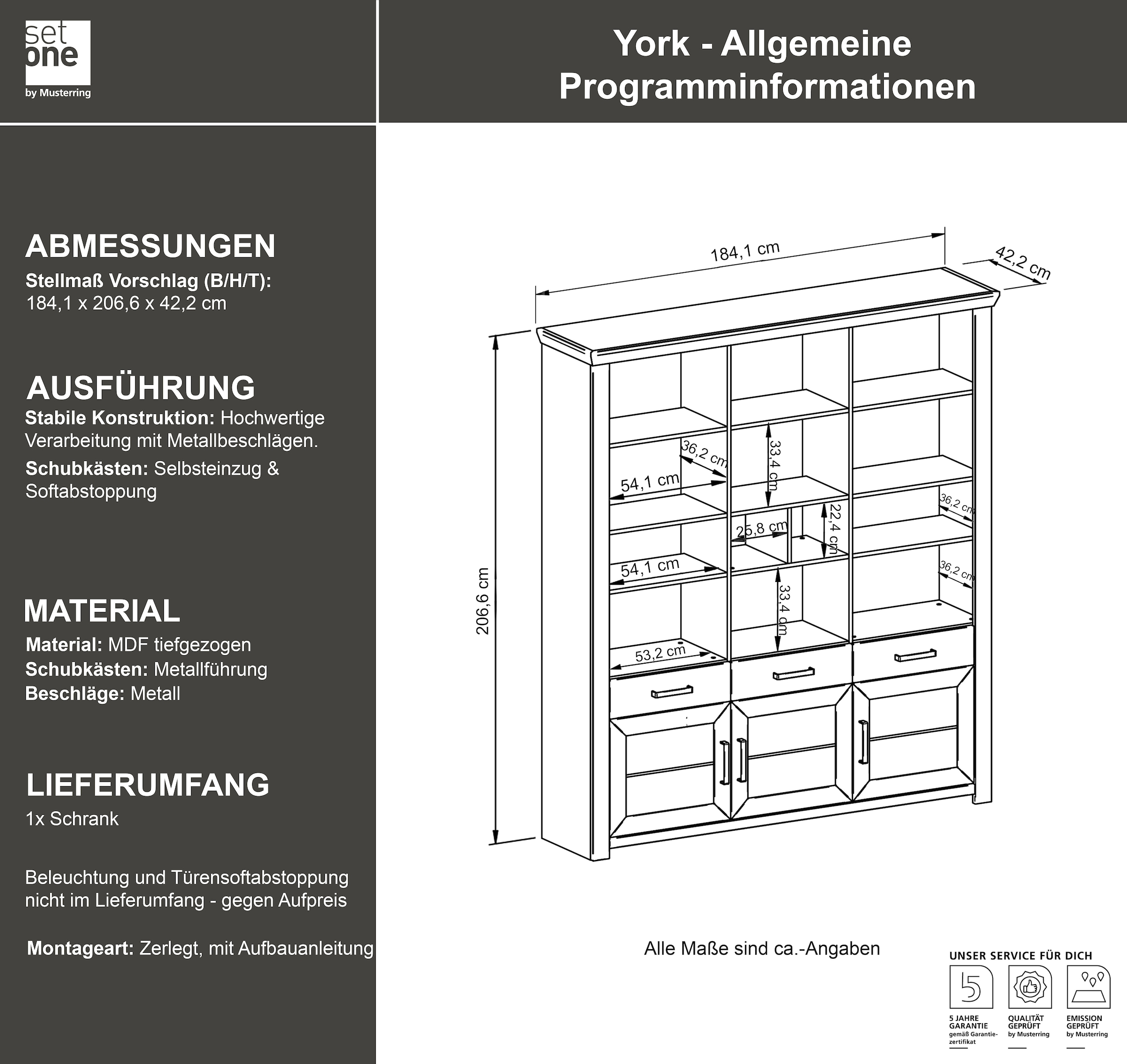 set one by Musterring Aktenregal »York« offenes Design, wahlweise mit Beleuchtung, 3 Farben, Breite 184 cm