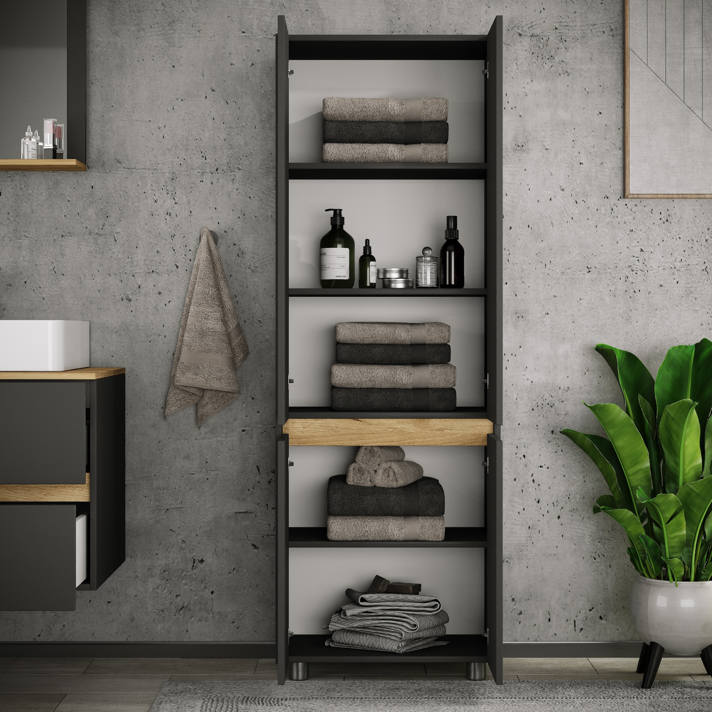 VCM Hochschrank »Badmöbel Hochschrank 165x57x33 Drehtüren Cosila« 1 Stk. tlg.