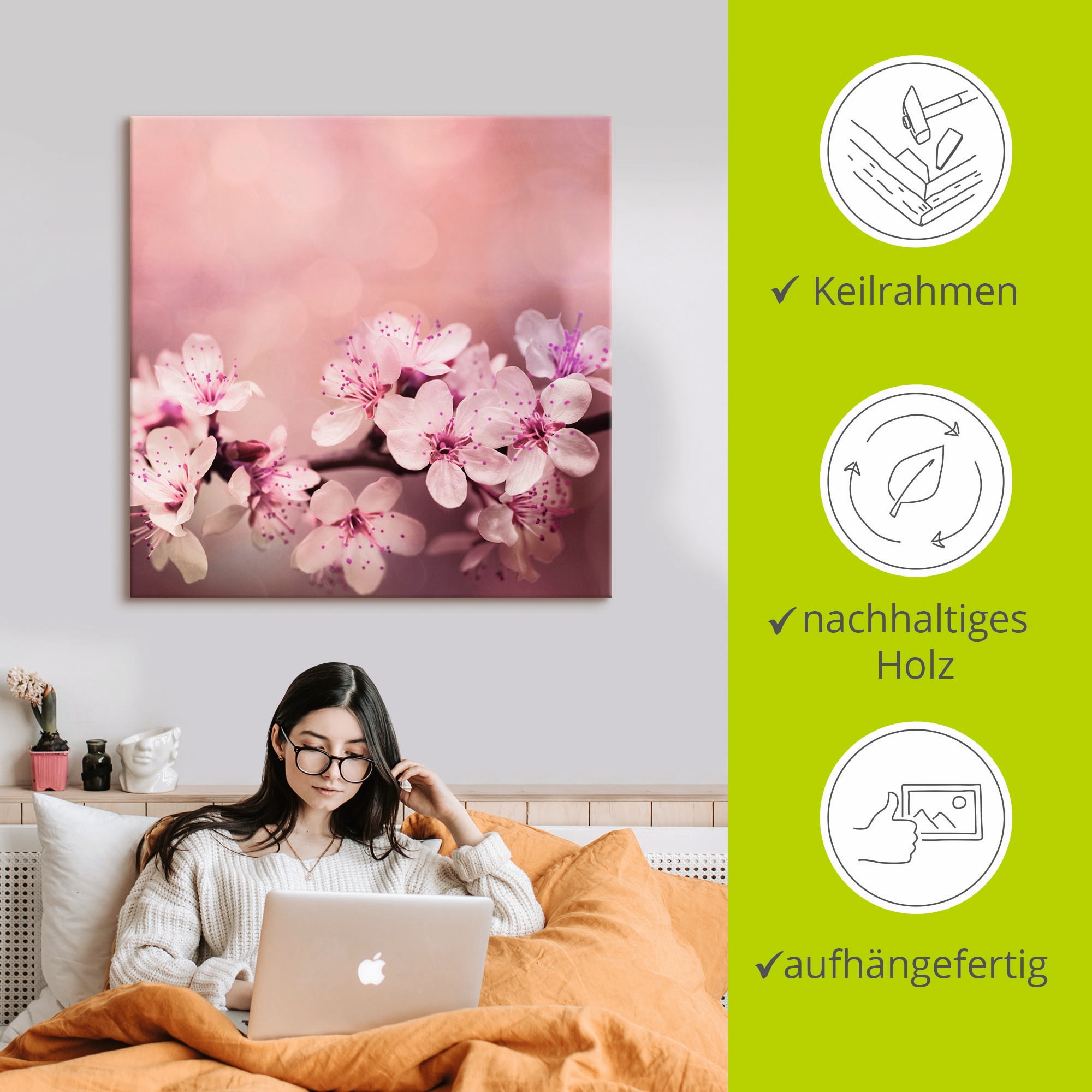 Artland Leinwandbild »Kirschblüten« Blumen 1 Stk. tlg. auf Holzrahmen gespannt