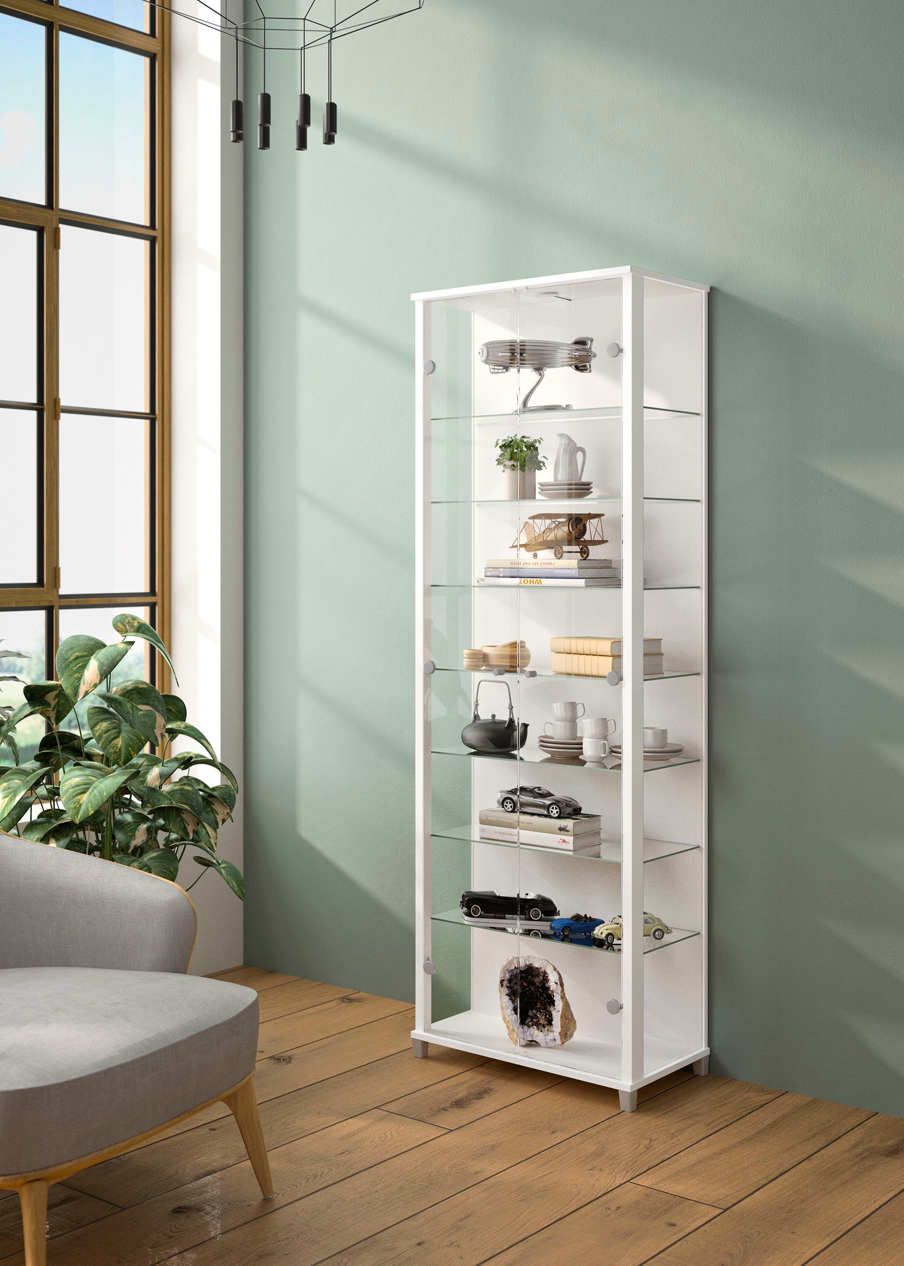 fif möbel Vitrine »Optima«, Standvitrine, Glastüren, 7 Böden, LED, vielseitig, perfekt für Sammler