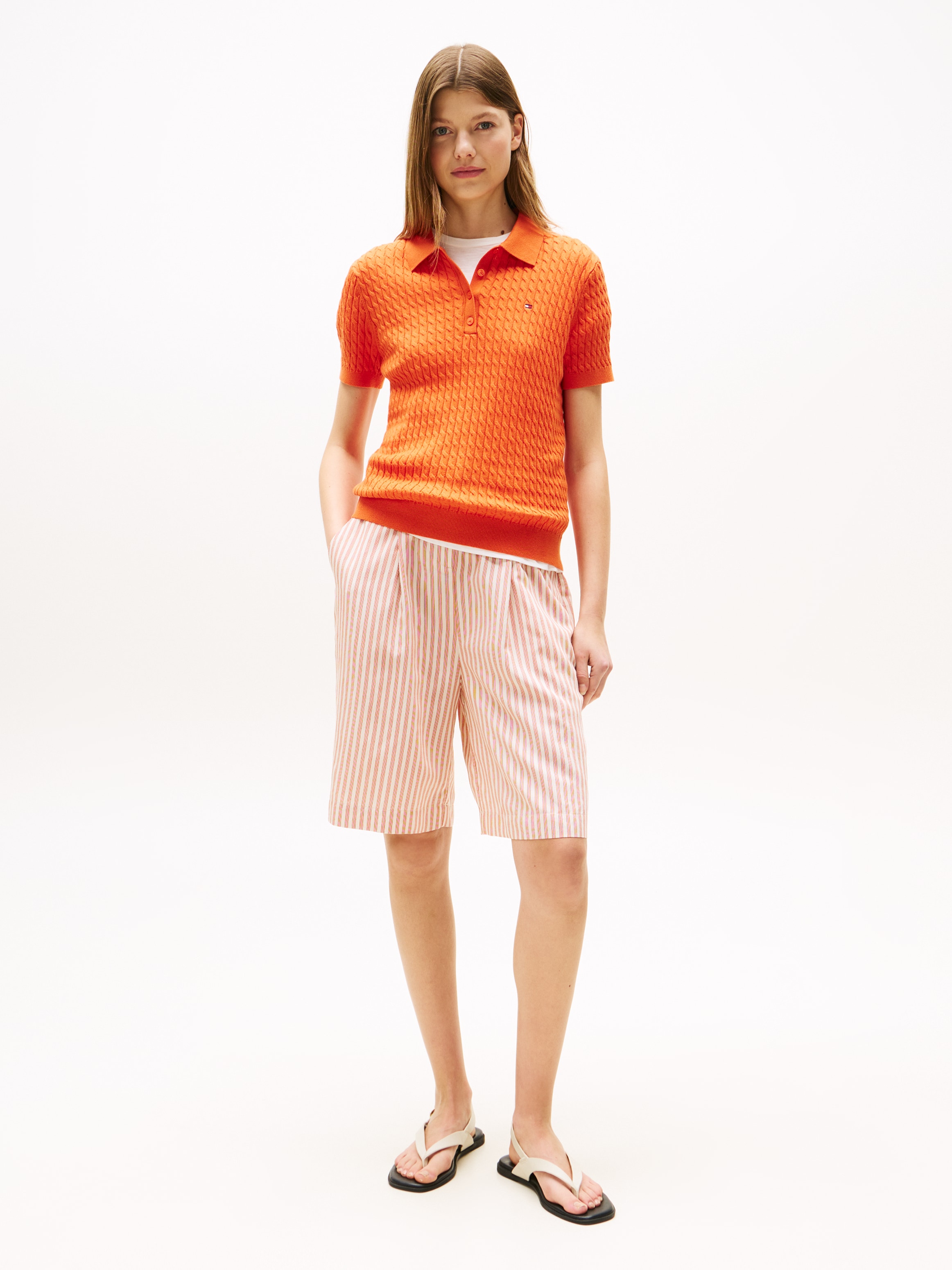 Tommy Hilfiger Poloshirt »CO CABLE POLO-NK SS SWEATER«, mit Zopfmuster