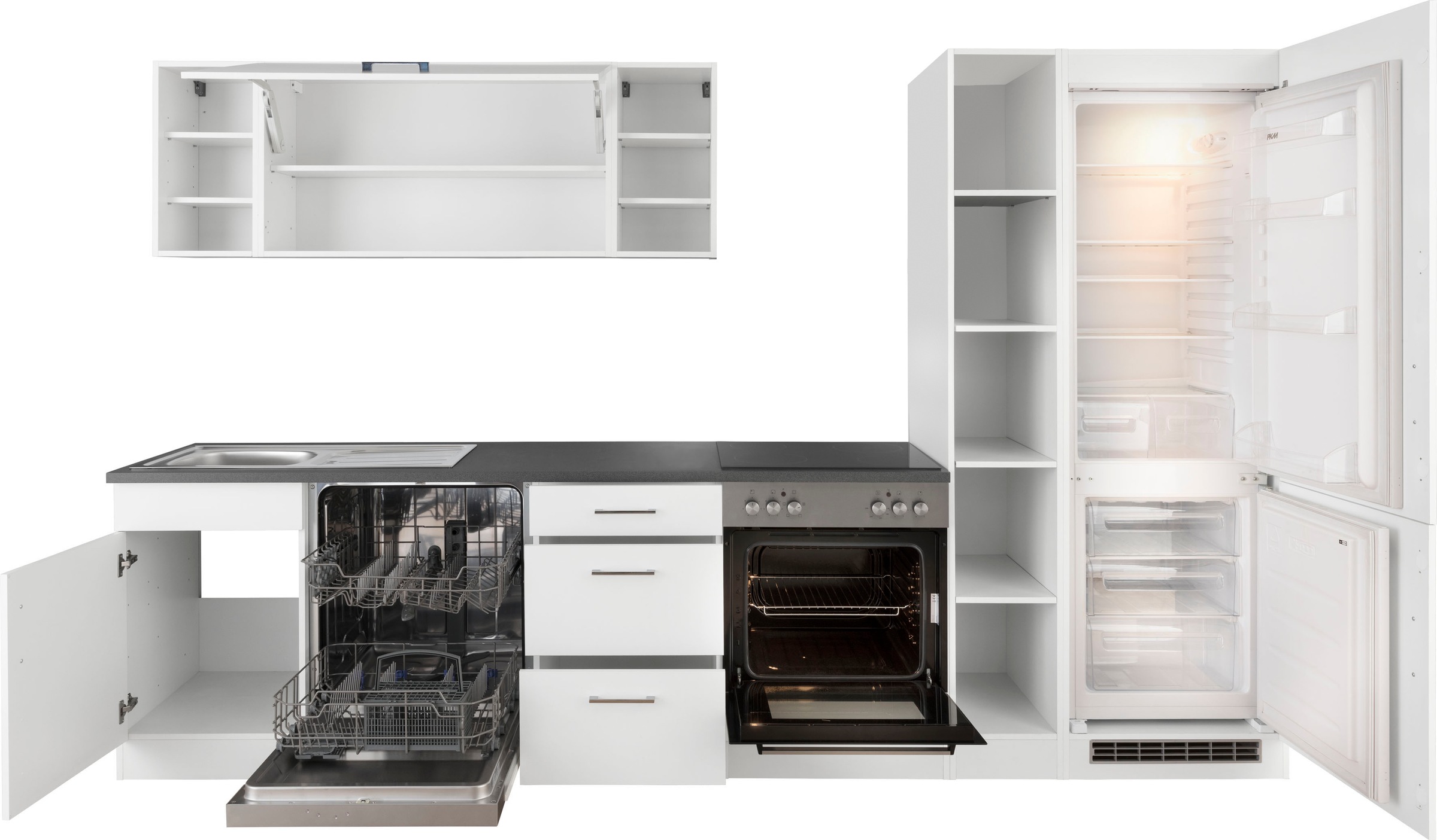 KOCHSTATION Küchenzeile »KS-Paris – Küchen mit einzigartigen Fotomotiven auf den Fronten« Breite 310 cm, wahlweise mit E-Geräten, mit Motivdruck