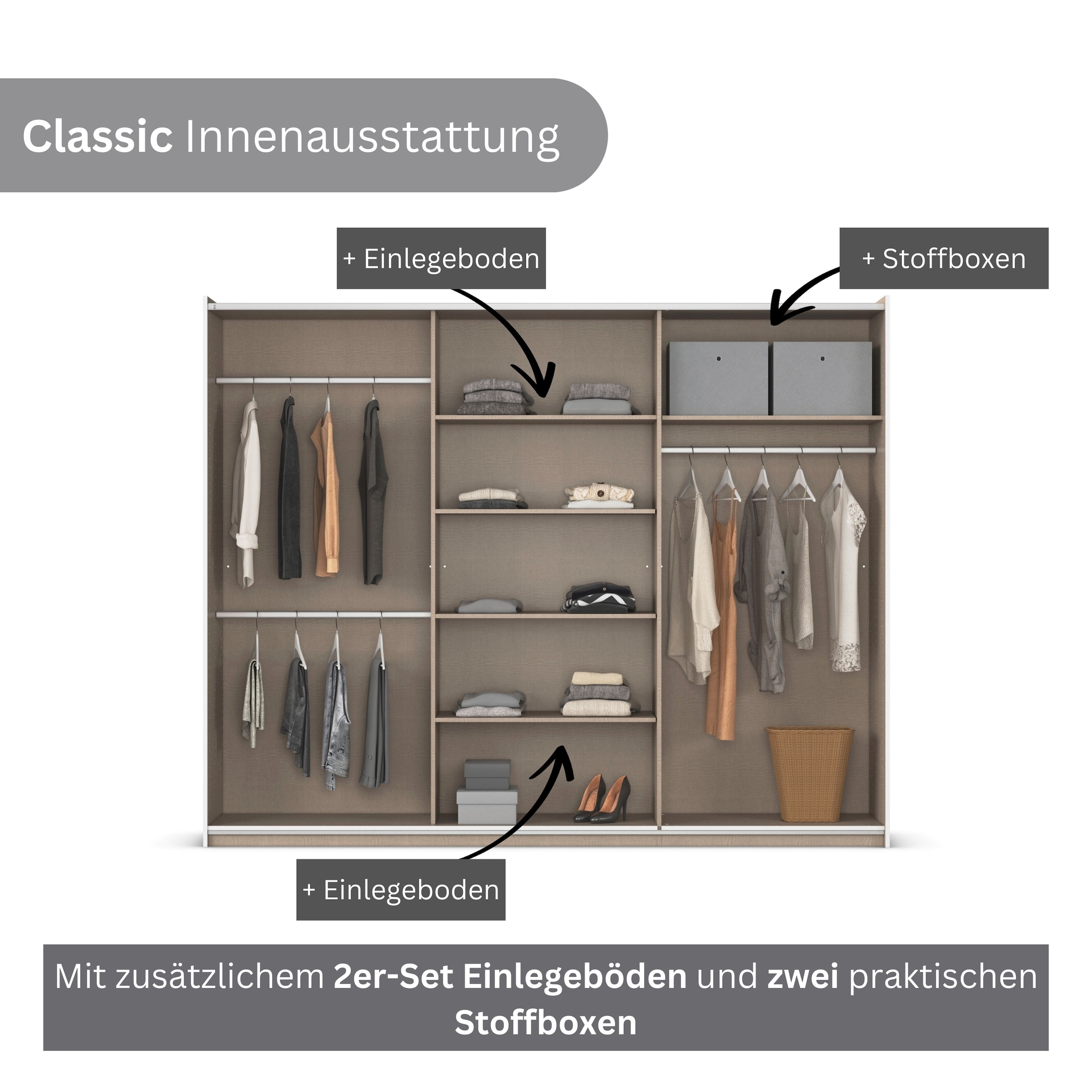rauch Schwebetürenschrank »Kleiderschrank Schrank Garderobe TOPSELLER ASTANA OTTO´s CHOICE« 3 Ausstattungen BASIC/CLASSIC/PREMIUM, Breiten 175/218/261 cm,  mit 3 Spiegelelementen, Metallgriffleisten alufarbig MADE IN GERMANY