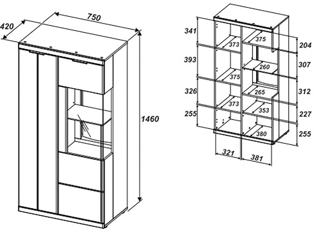Innostyle Vitrine »Donna Vitrine, 75x148x42 (BxHxT)« 1 Stk. tlg. Beleuchtung bestellbar, 2 türig, Softclose, Echtkork Absetzung
