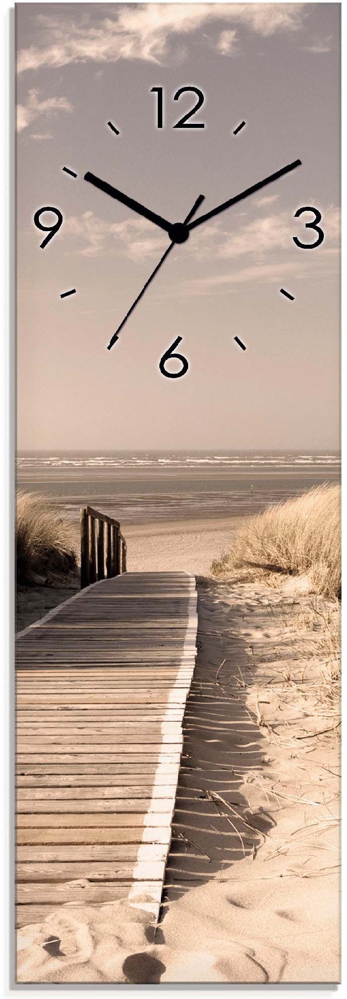 Artland Wanduhr »Nordseestrand auf Langeoog mit - Tickgeräusche oder Funhuhrwerk, wahlweise ohne lautlos Steg_Sepia«, OTTO bestellen Quarz- bei