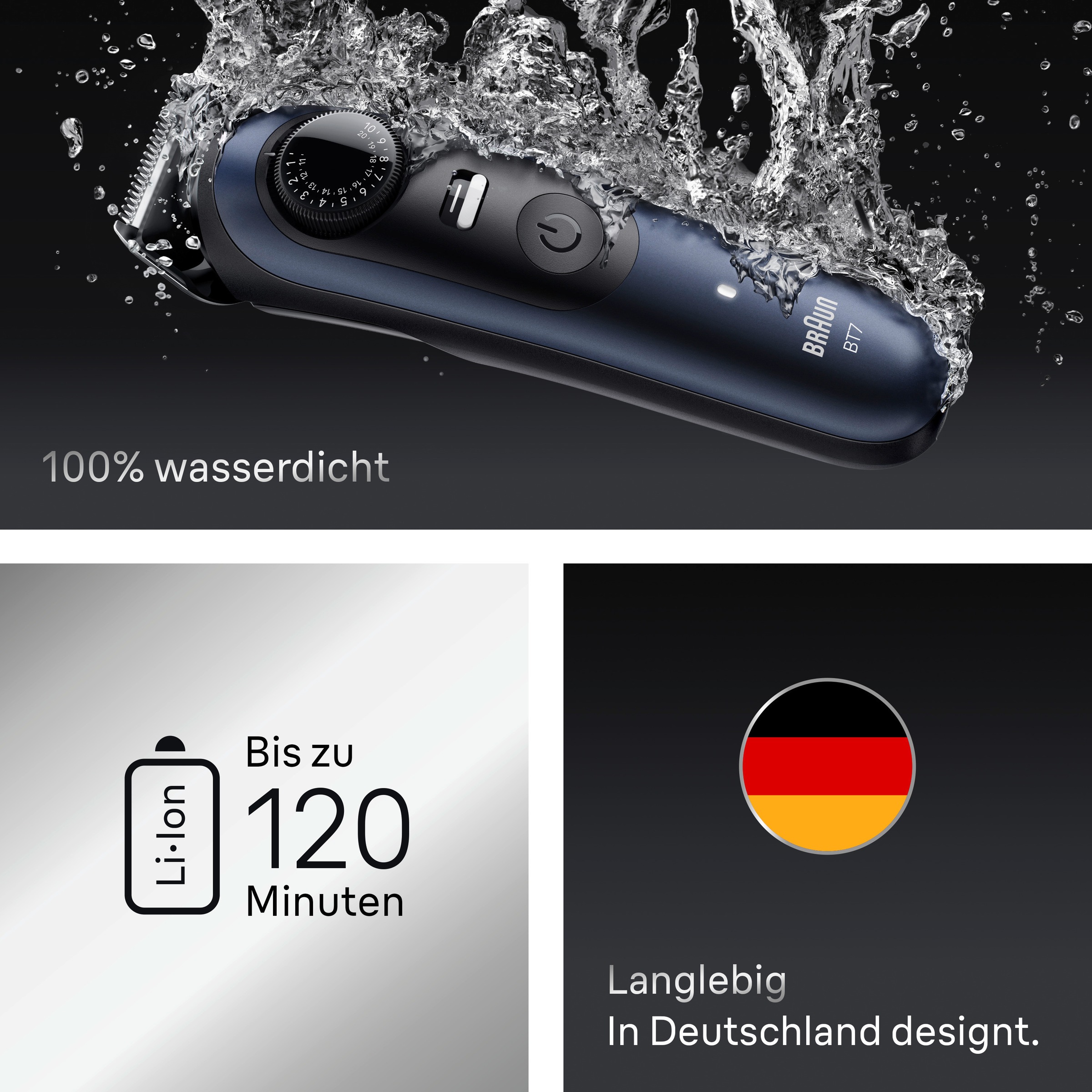 Braun Haarschneider »Barttrimmer BT7520« bis zu 120 Min Akkulaufzeit, 40 Längeneinstellungen, wasserdicht