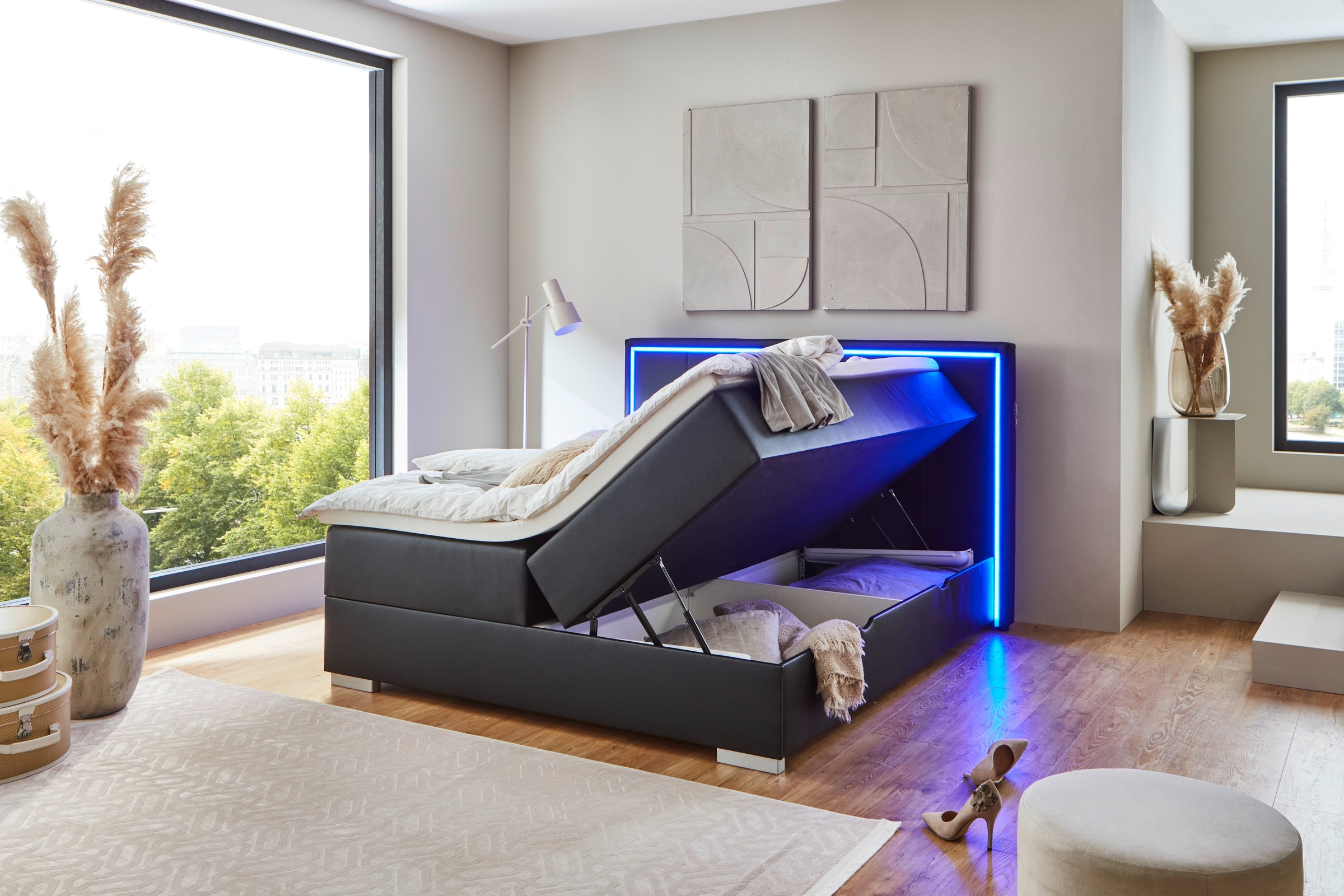 meise.möbel Boxbett »Colorado«, inkl. LED-Beleuchtung im Kopfteil, Bettkasten und Topper