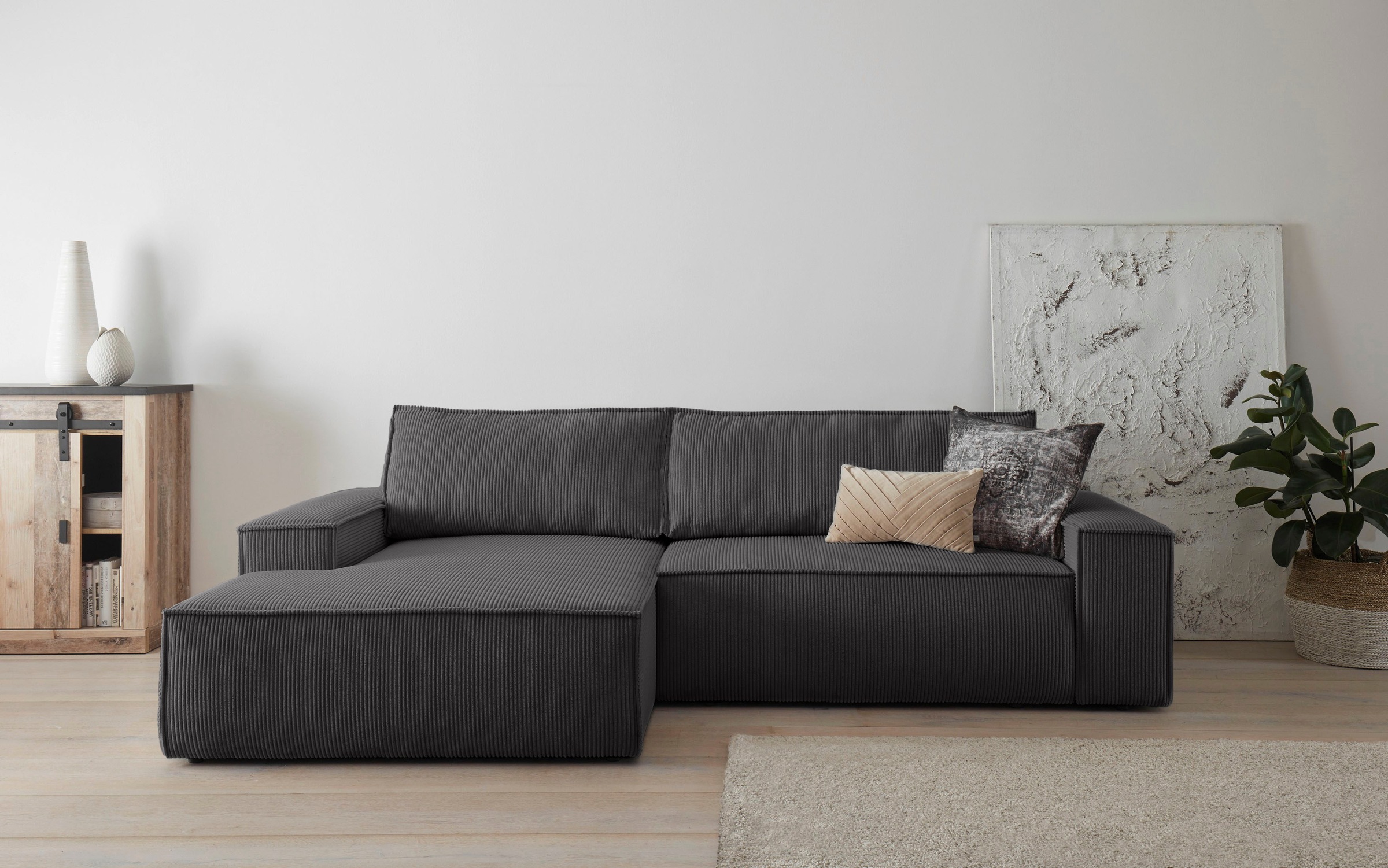 Home affaire Ecksofa »SHERWOOD L-Form, 267 cm - OTTO. Verlässliche Qualität.« Schlaffunktion mit Bettkasten (210x136 cm), Cord, Vintage, Samtvelours