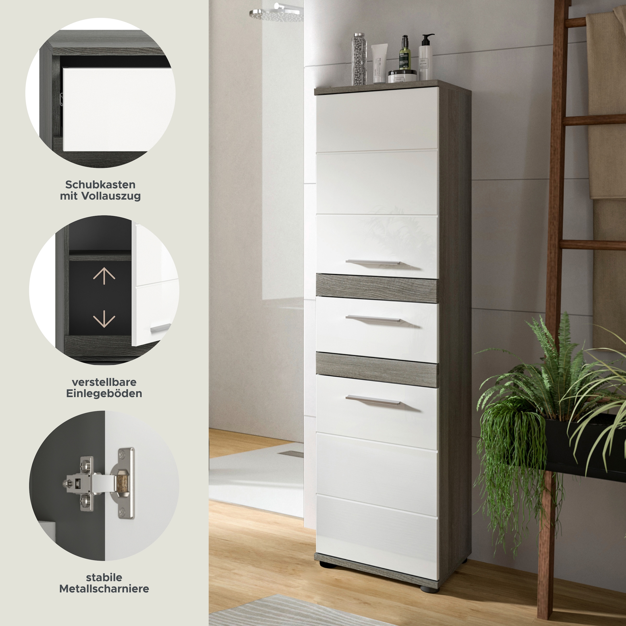 welltime Hochschrank »LUCCA, TOPSELLER!, Höhe 137 cm, 2 Türen, 1 Schubkasten, 2 Fachböden,«, Badschrank, Bad-Möbel, Badezimmer