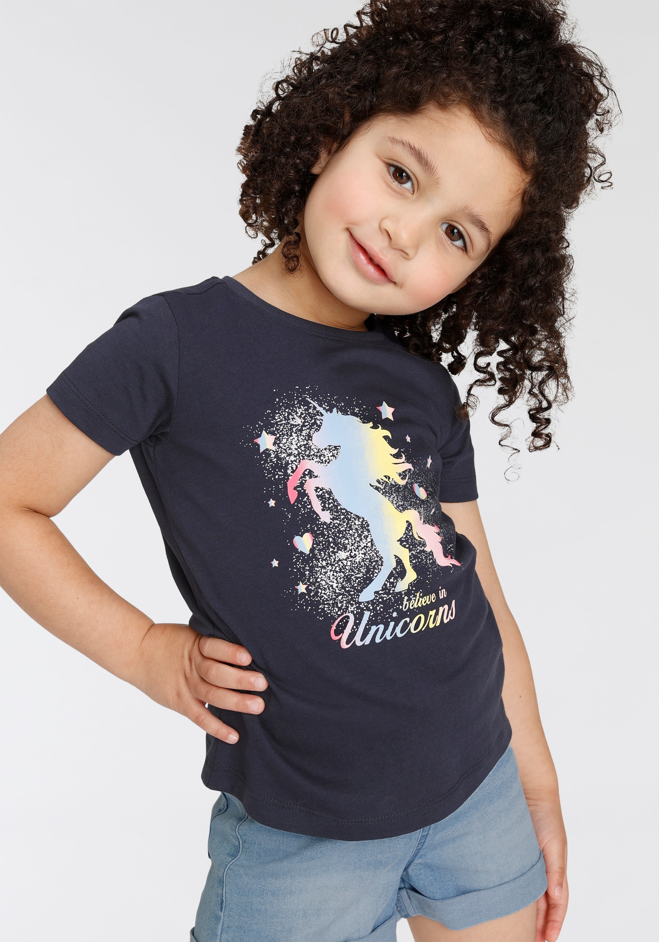 KIDSWORLD T-Shirt »believe kaufen bei Unicorns«, Glitzerdruck in mit OTTO