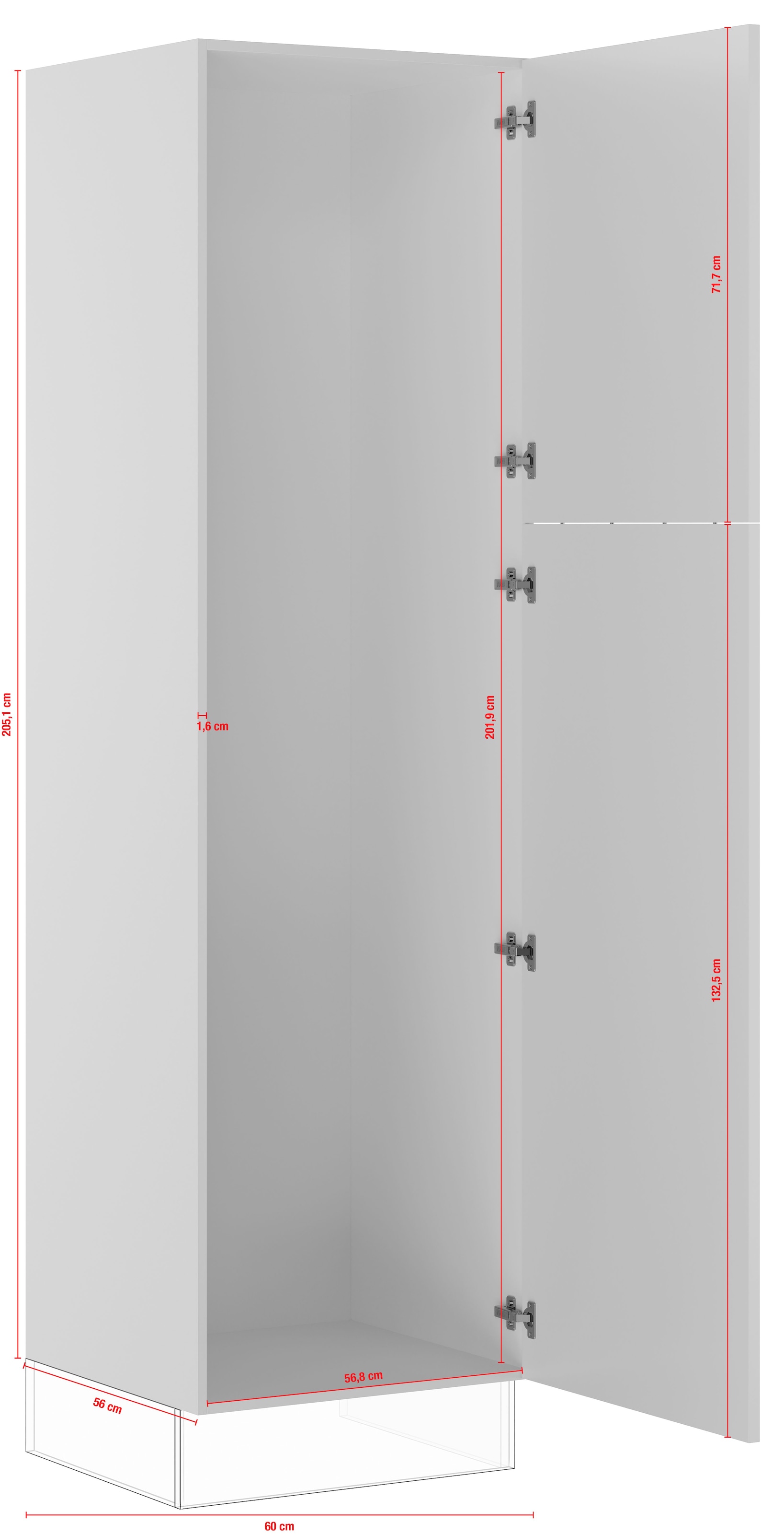 IMPULS KÜCHEN Seitenschrank »"Prag", Breite/Höhe: 60/205,1 cm«, vormontiert, mit Drehtür