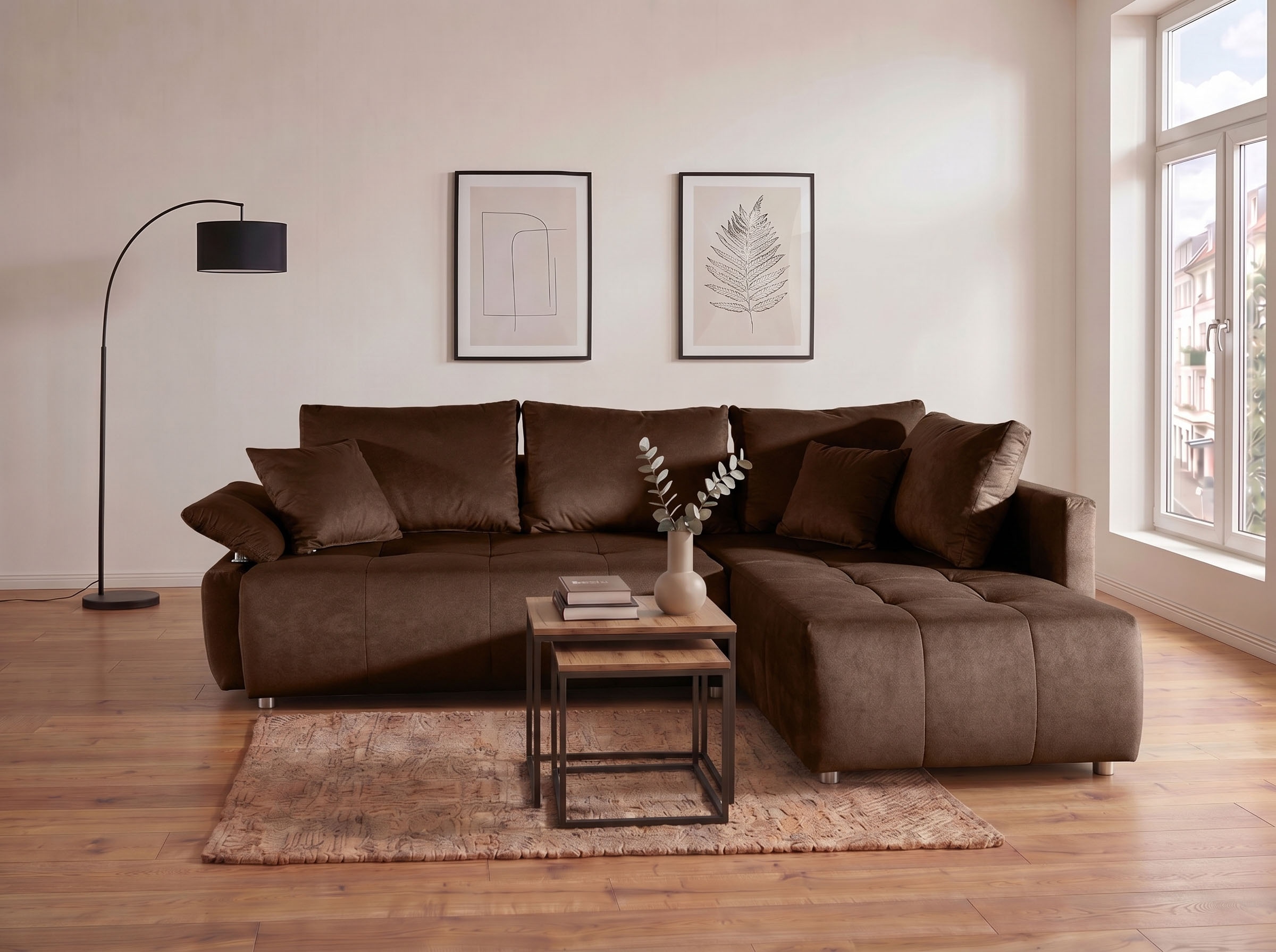 COLLECTION AB Ecksofa »Funtastic, Breite 213 cm« mit Schlaffunktion, Bettkasten, Armverstellung und Bonnelfederkern