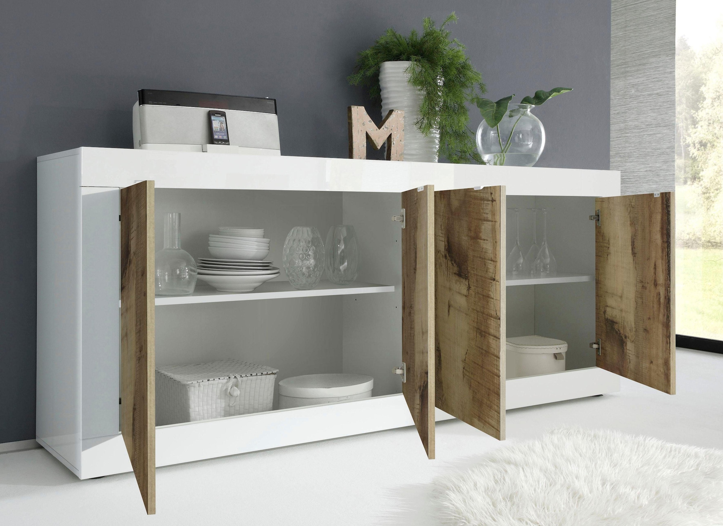 INOSIGN Sideboard »Basic Breite 207 cm, Kommode 4 Türen, Anrichte,« Metallgriff, moderne Rahmenoptik, viel Stauraum, Farbauswahl