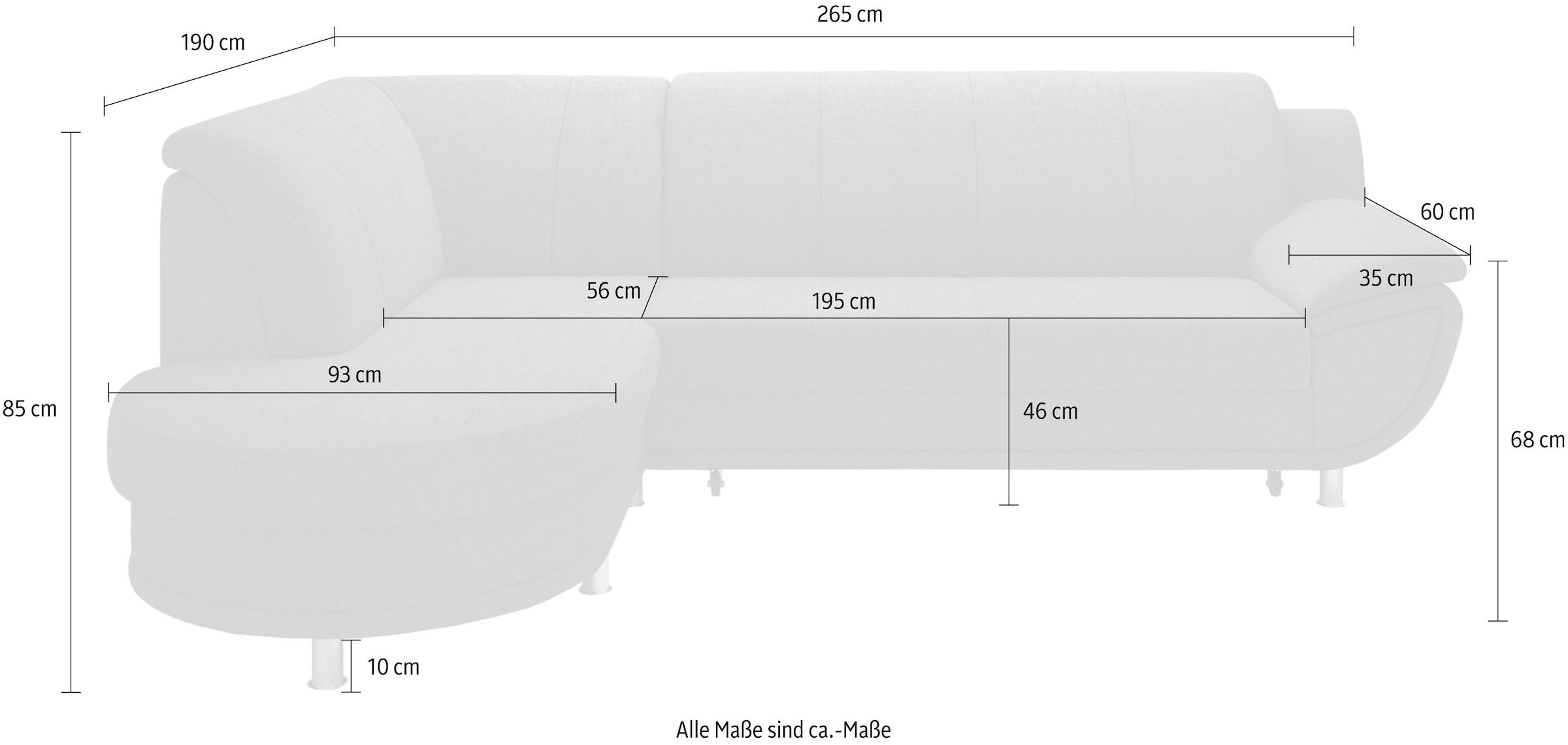 TRENDMANUFAKTUR Ecksofa »Rondo, zeitlos und elegant, bequem, L-Form«, wahlweise mit Federkern, wahlweise mit Bettfunktion