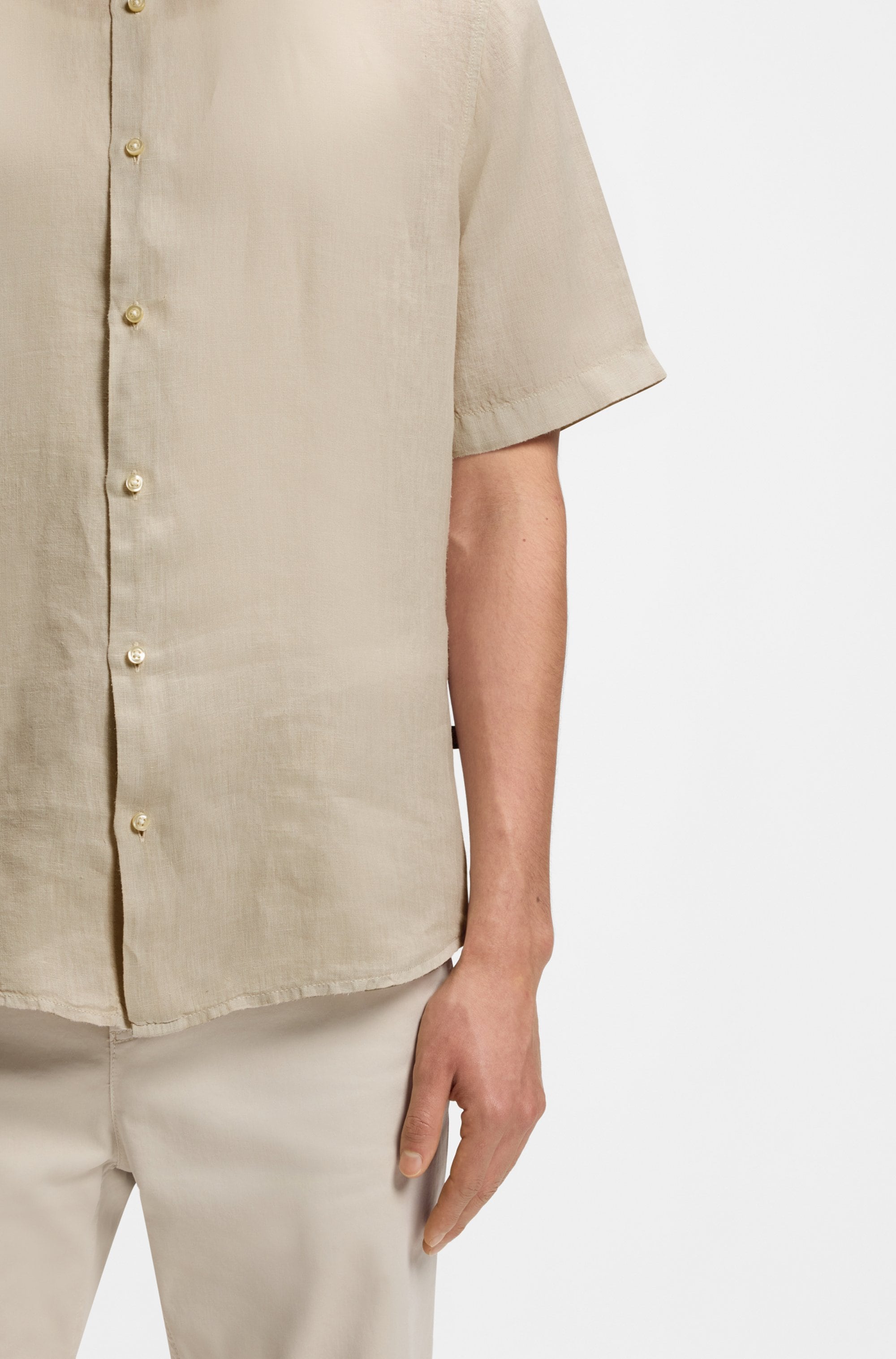 BOSS ORANGE Kurzarmhemd »Rash Premium Herrenmode« aus reinem Leinen, regular fit