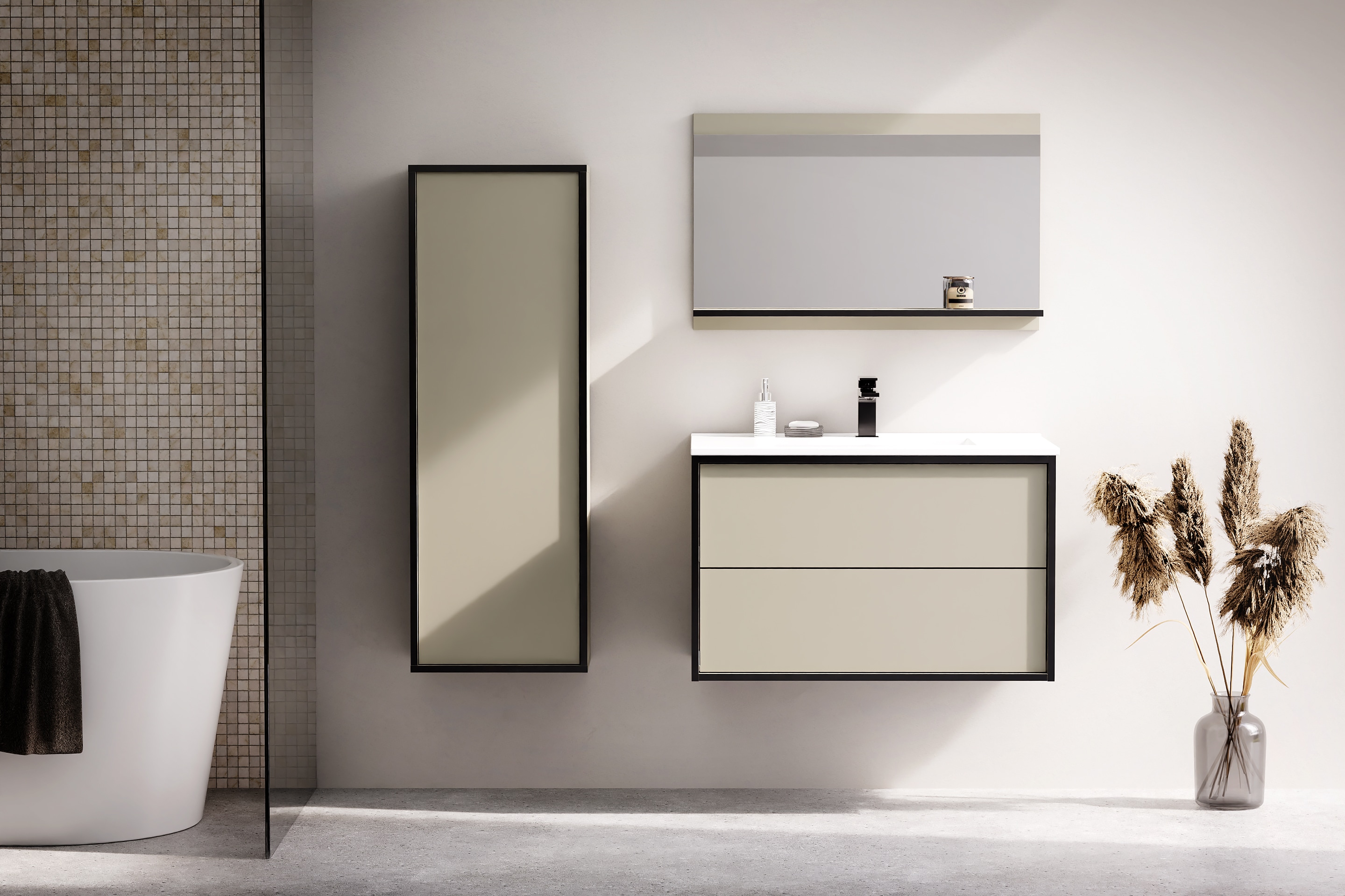 Welltime Waschtisch »Waschbeckenunterschrank Line mit Waschbecken in beige, Größe B/H/T: 81 cm x 52,2 cm x 46,9 cm