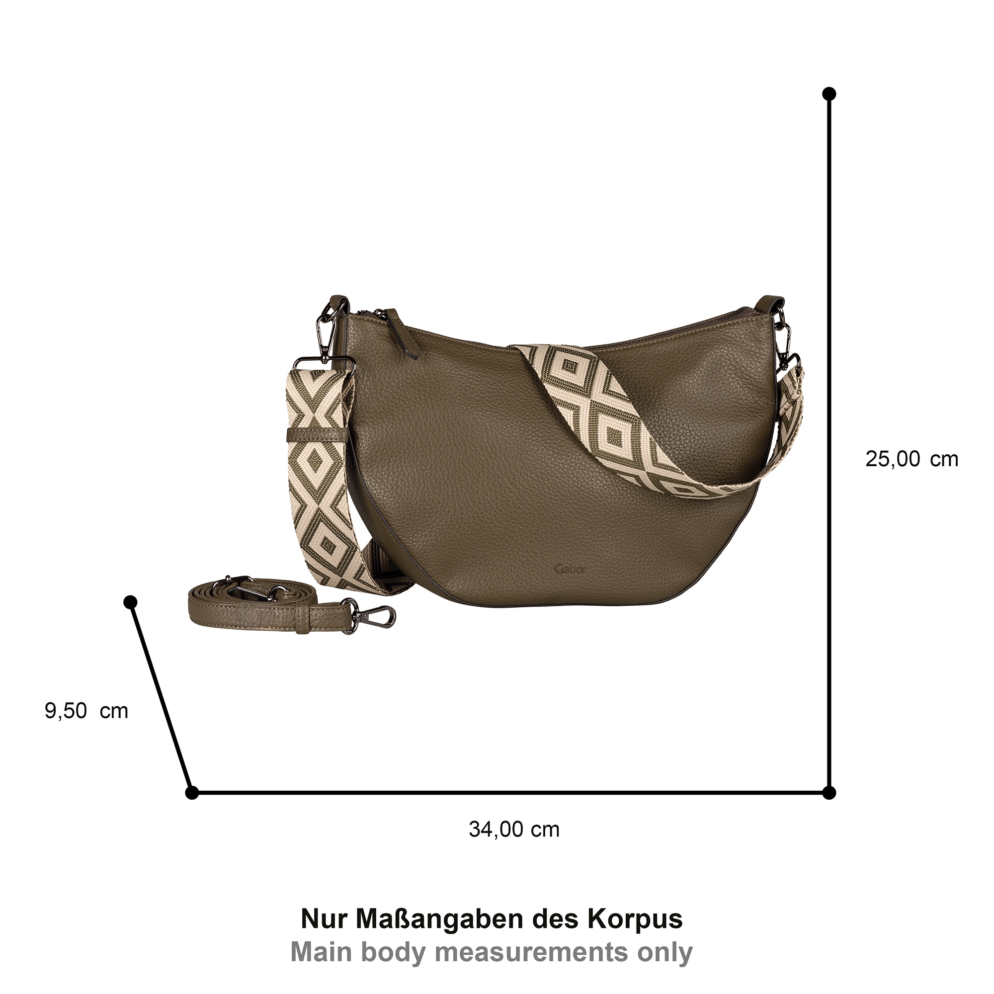 Gabor Umhängetasche »Linda« weiches Kunstleder mit elegantem Schultergurt aus edlem Gewebeband