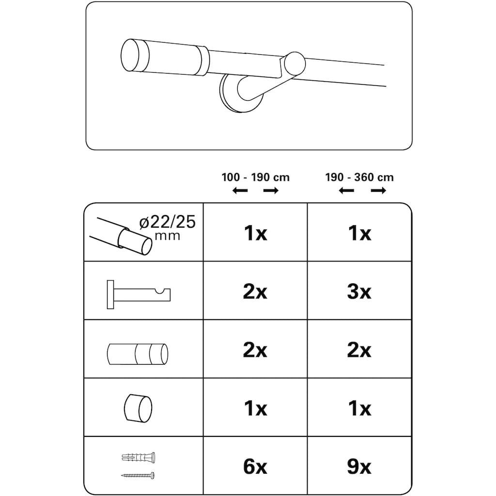 GARDINIA Gardinenstange »Gardinenstangen Set Metall 22/25 mm«, 1 läufig-läufig, ausziehbar