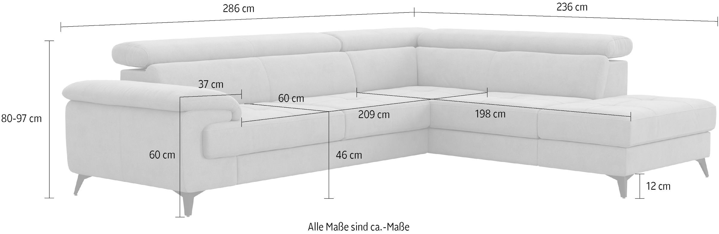 COTTA Ecksofa »Astra L-Form, B: 286 cm« mit Kopfteilverstellung, optional Bettfunktion & Bettkasten