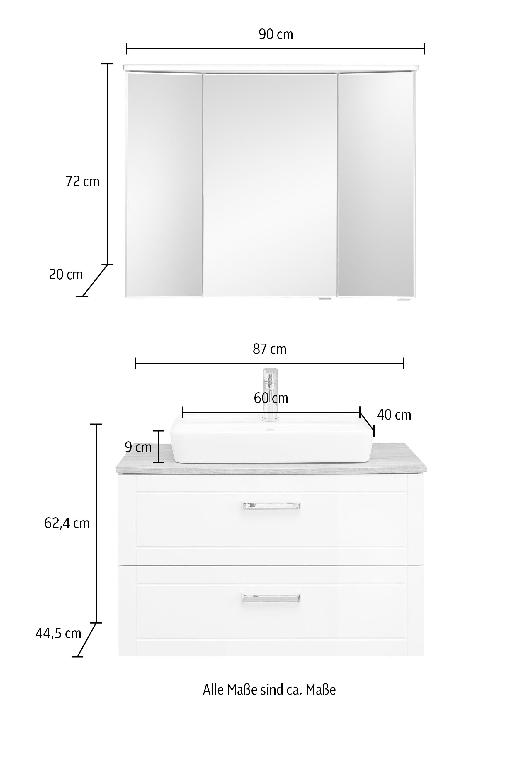 Saphir Badmöbel-Set »Serie 3007,Waschtisch mit Spiegelschrank« 4 Stk. tlg.