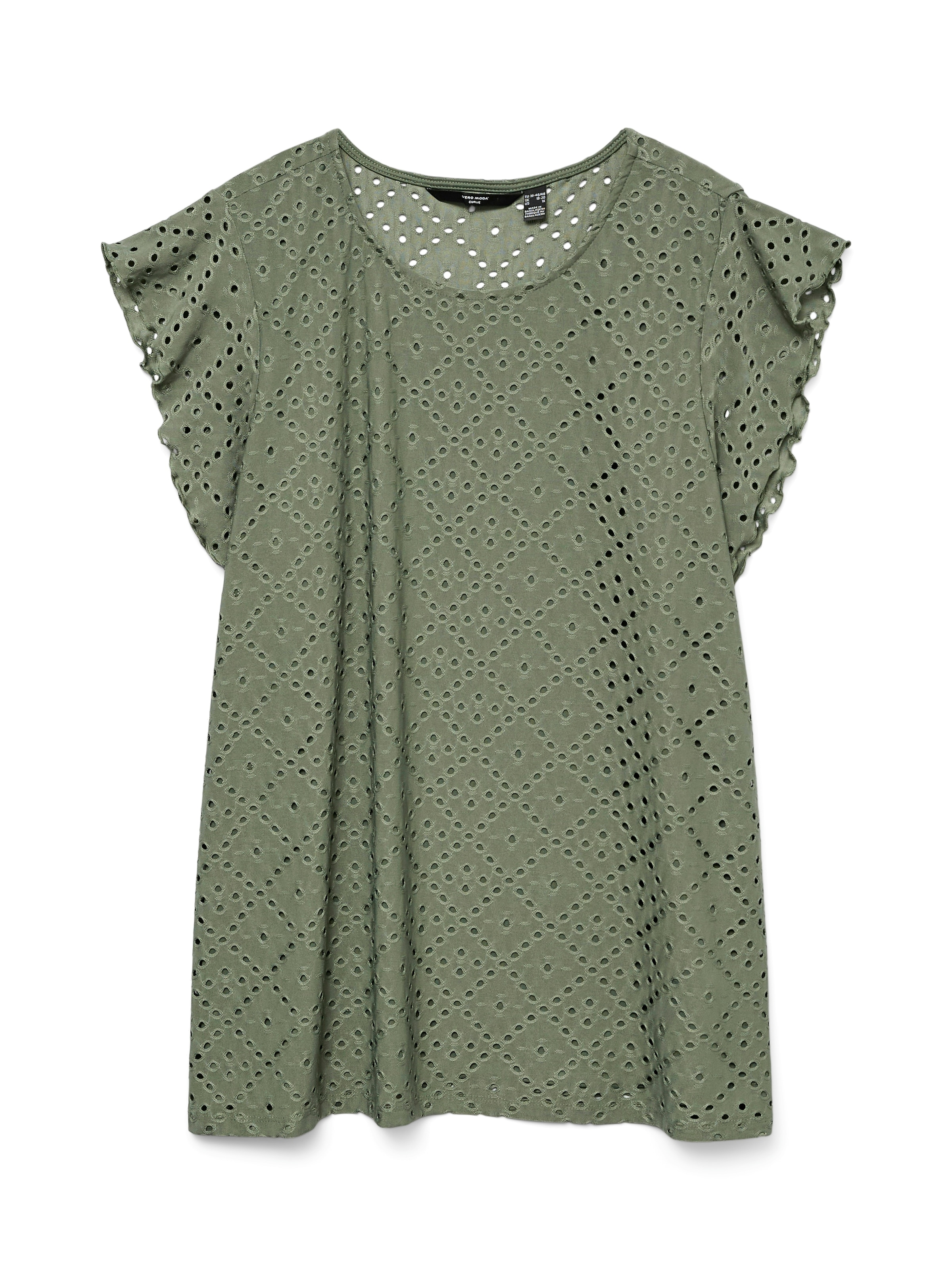 Vero Moda Curve Spitzenshirt »VMCTASSA SL FRILL TOP NOOS CUR« Materialmix, loose fit