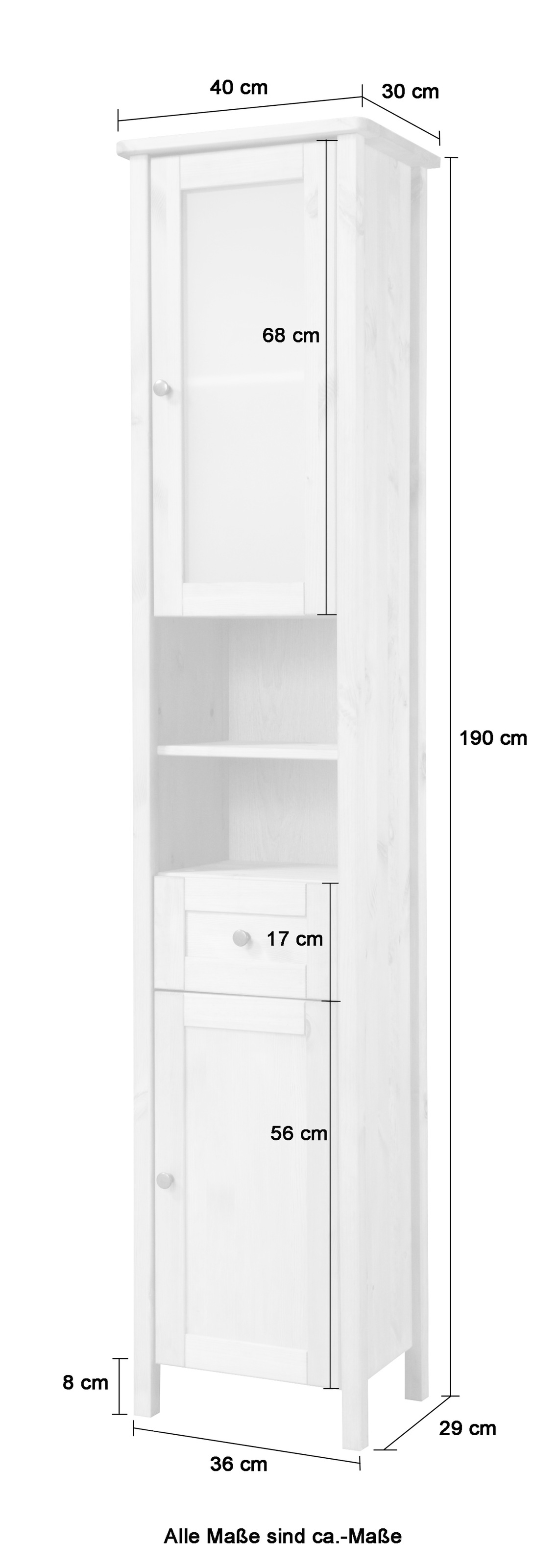 welltime Hochschrank »Sylt«, Badmöbel im Landhaus-Stil, Breite 40 cm, aus Massivholz