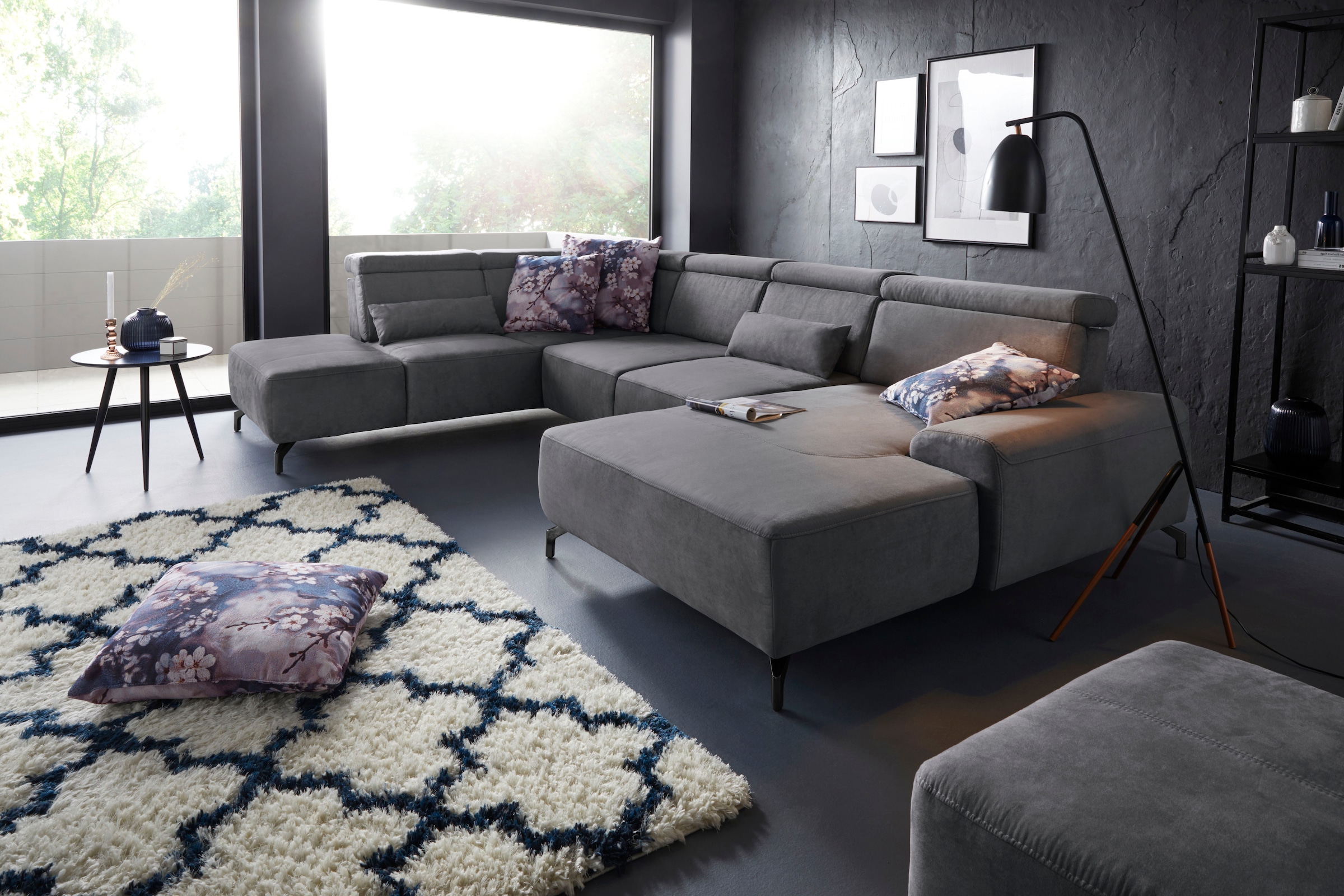 sit&more Wohnlandschaft »Gizeh U-Form«, 12 cm Fußhöhe, inklusive Sitztiefenverstellung und Kopfteilverstellung