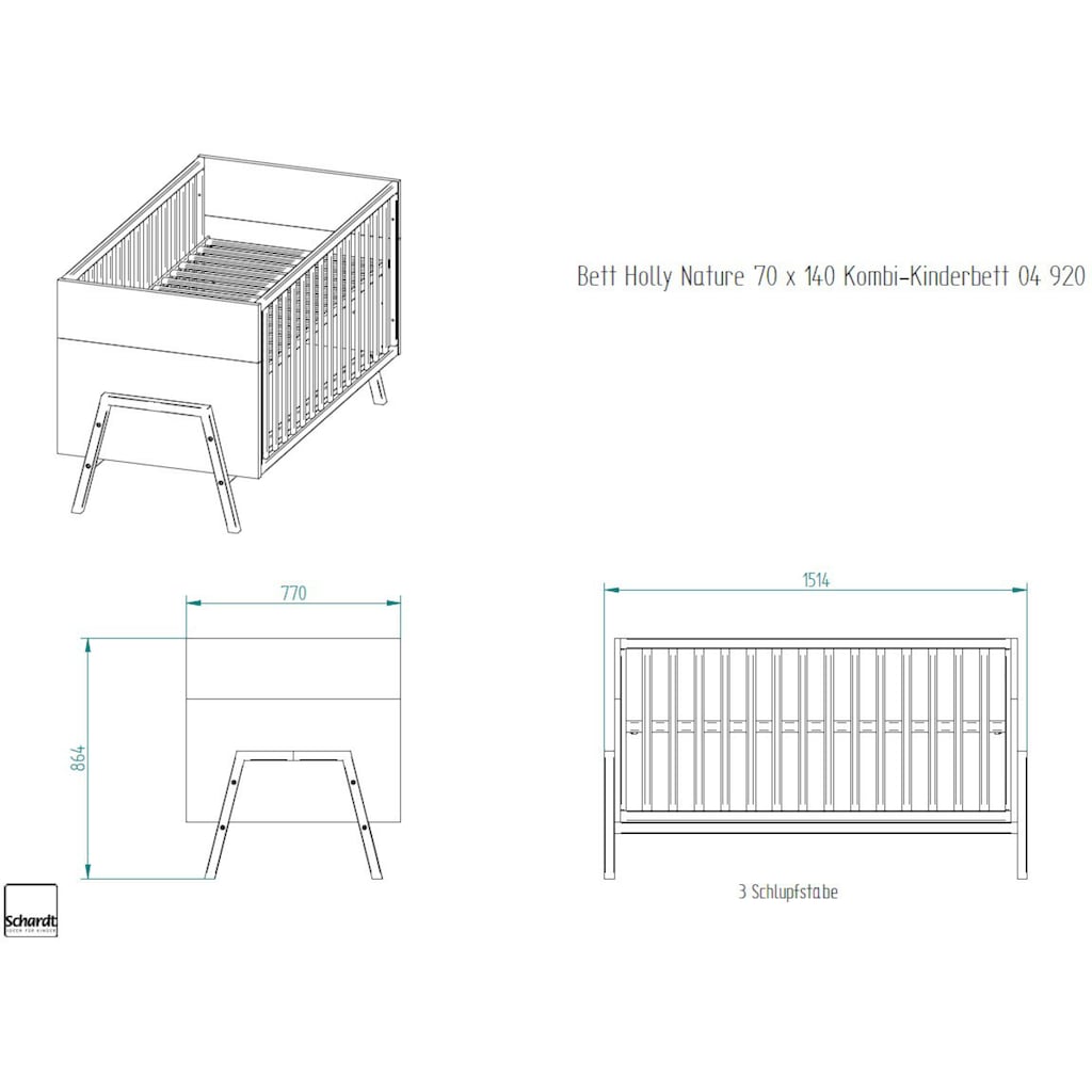 Schardt Babyzimmer-Komplettset »Holly Nature«, (Set, 3 St., Kinderbett, Kleiderschrank, Wickelkommode)