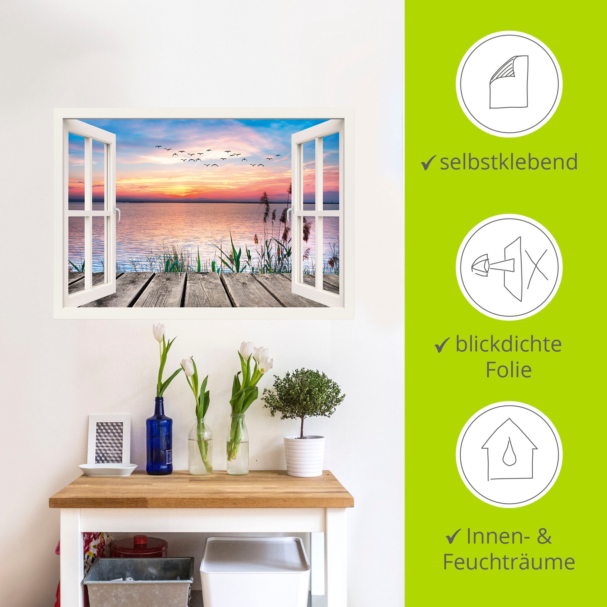 Artland Wandbild »See in den Farben der Wolken«, Fensterblick, (1 St.), als Leinwandbild, Poster, Wandaufkleber in verschied. Größen