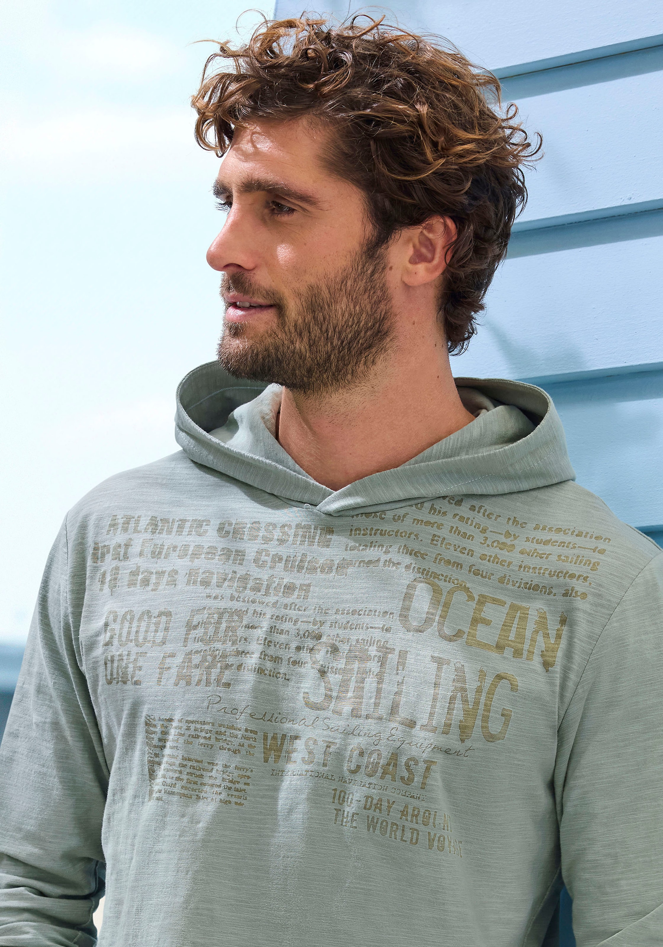 John Devin Kapuzenshirt, Langarmshirt bedruckt mit Kapuze aus strukturierter Baumwoll-Qualität