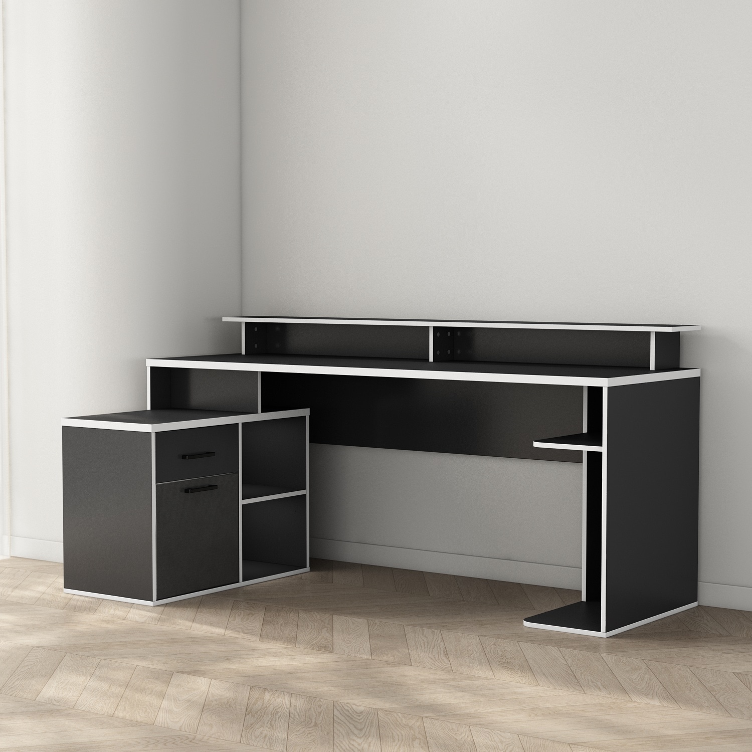 OTTO home Gamingtisch »Game, Computertisch, Eckschreibtisch« , Towerfach, Kabeldurchlass, Monitoraufsatz, Stauraum, Maße 180x102 cm
