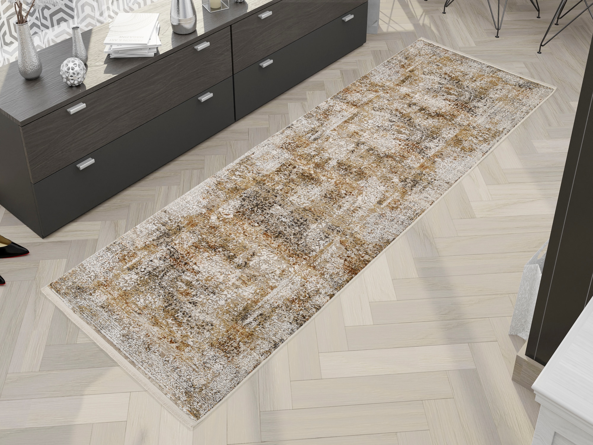 OCI DIE TEPPICHMARKE Läufer »BESTSELLER CAVA« rechteckig 8 mm Höhe Glanz Viskose, mit Fransen, Wohnzimmer