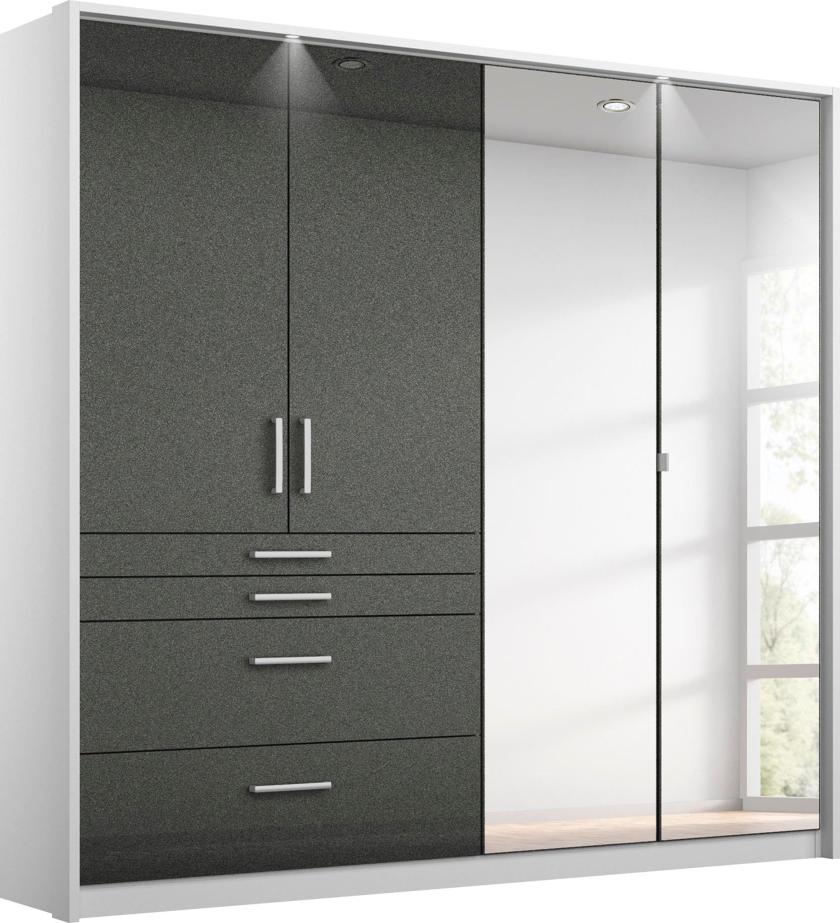 rauch Drehtürenschrank »Kleiderschrank Schrank Garderobe Garderobenschrank Topseller HOMBURG«, inkl. Passepartout, oberer Schubkasten mit Einteilung MADE IN GERMANY