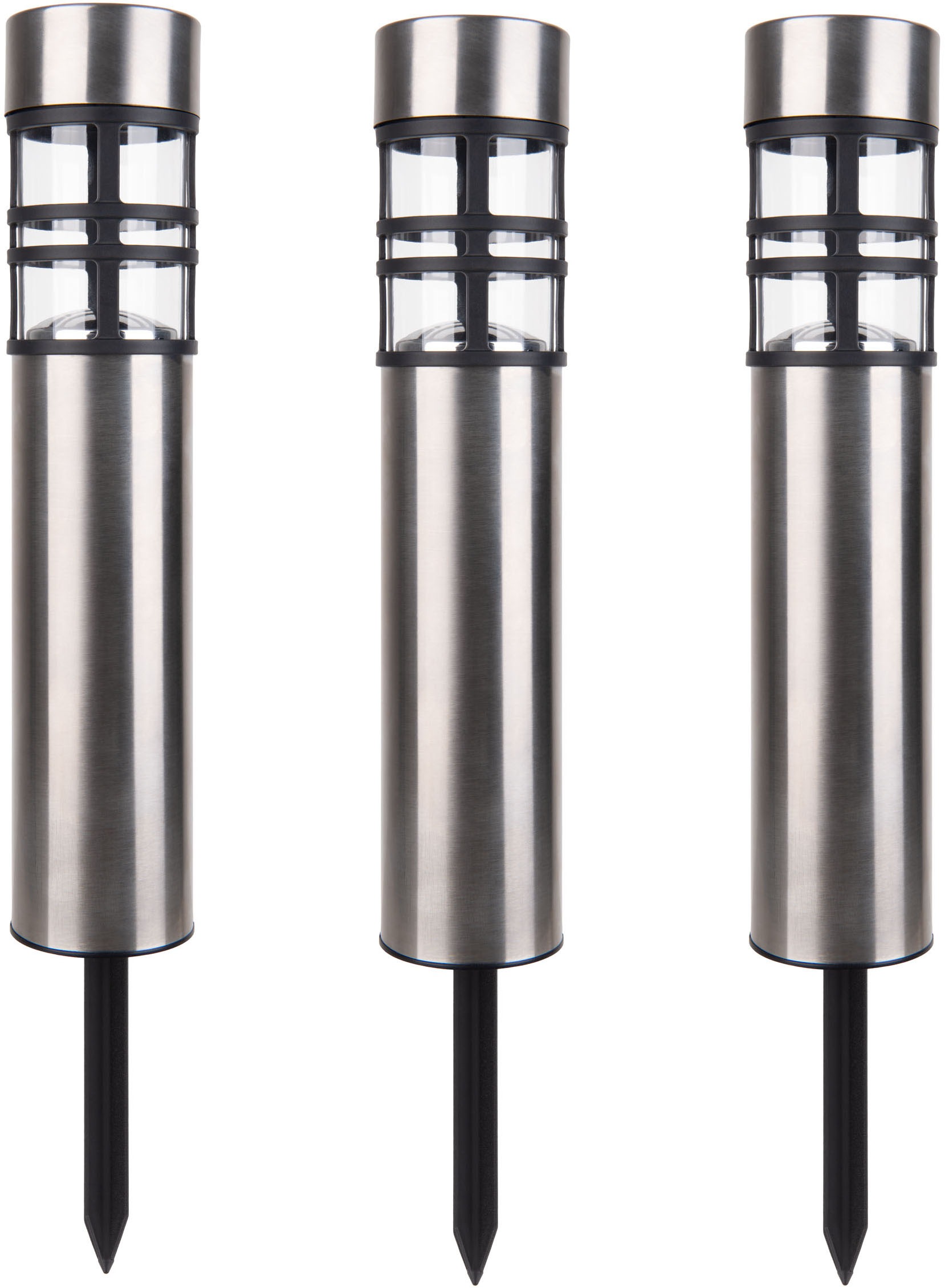 näve LED Solarleuchte »Bobby« LED-Modul 1 Stk. Warmweiß 3er Set, Dämmerungssensor, Schiebeschalter, Höhe 42cm, Edelstahl, IP44