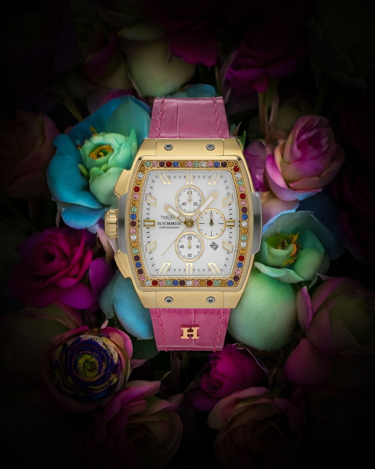 HAEMMER GERMANY Chronograph »TONNEAU«, Quarzuhr, Armbanduhr,Damenuhr,Lederarmband,digital,Datum,Stoppfunktion