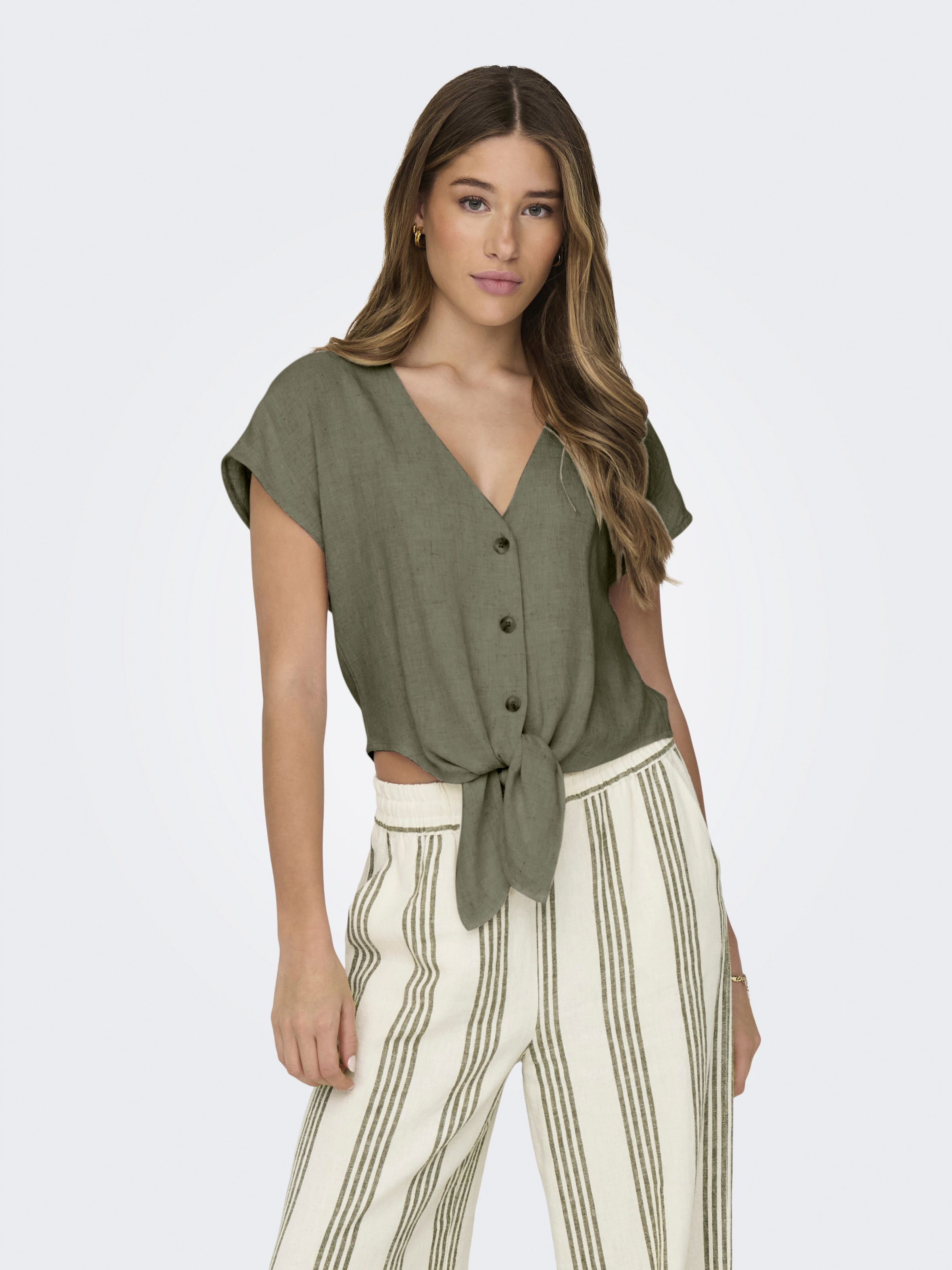 ONLY Kurzarmbluse »ONLSIESTA SS KNOT LIN BL SHIRT PNT NOOS« Viskosemischung, regular fit